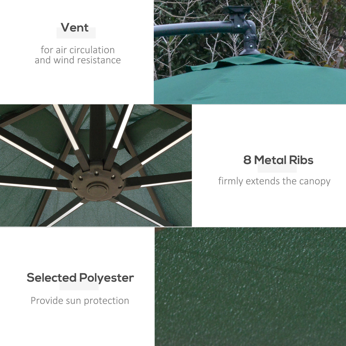 easycomfort easycomfort ombrellone da giardino 3x2 5 m a braccio con manovella e 8 strisce led a energia solare verde