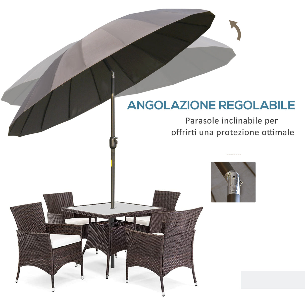 easycomfort easycomfort ombrellone da giardino e terrazza 2 5x2 5 m con manovella 18 stecche e testa inclinabile grigio scuro