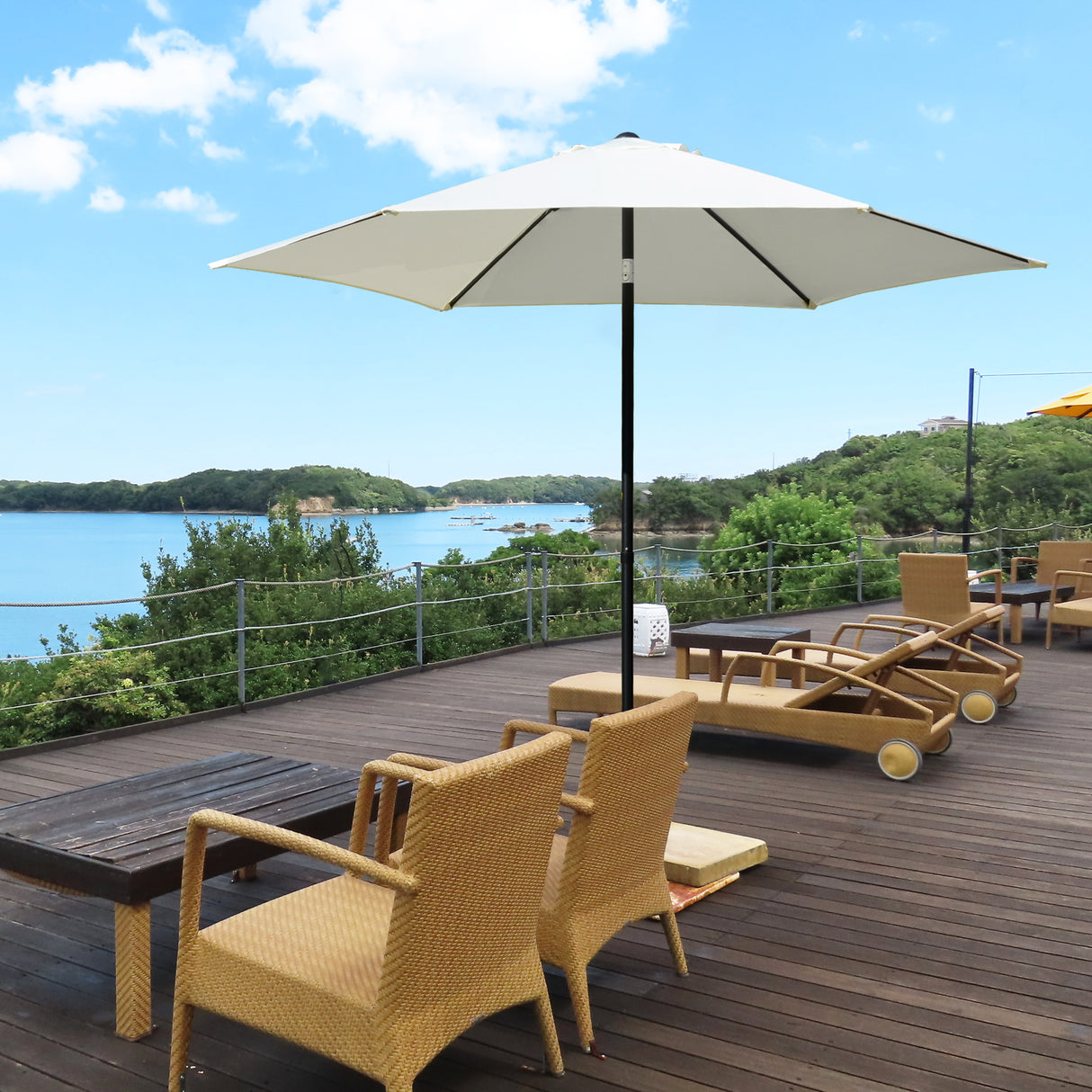 easycomfort ombrellone da giardino 2.6x2.5 m anti uv protezione 30+ con testa inclinabile palo in alluminio e 6 stecche bianco crema