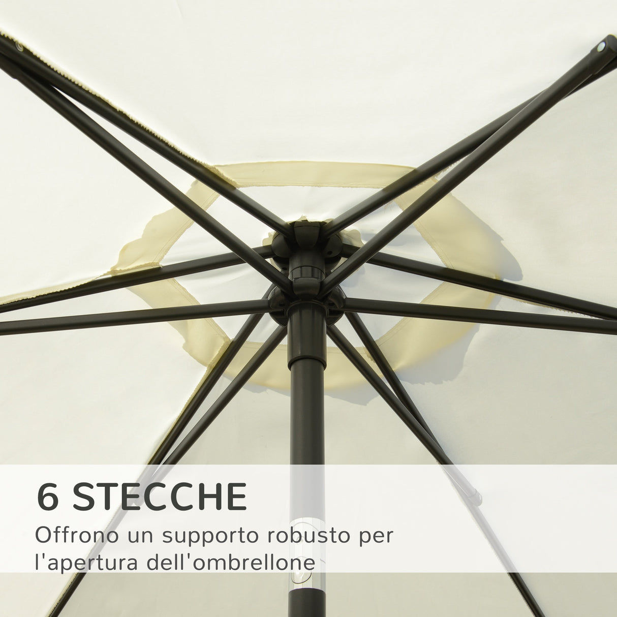 easycomfort ombrellone da giardino 2.6x2.5 m anti uv protezione 30+ con testa inclinabile palo in alluminio e 6 stecche bianco crema