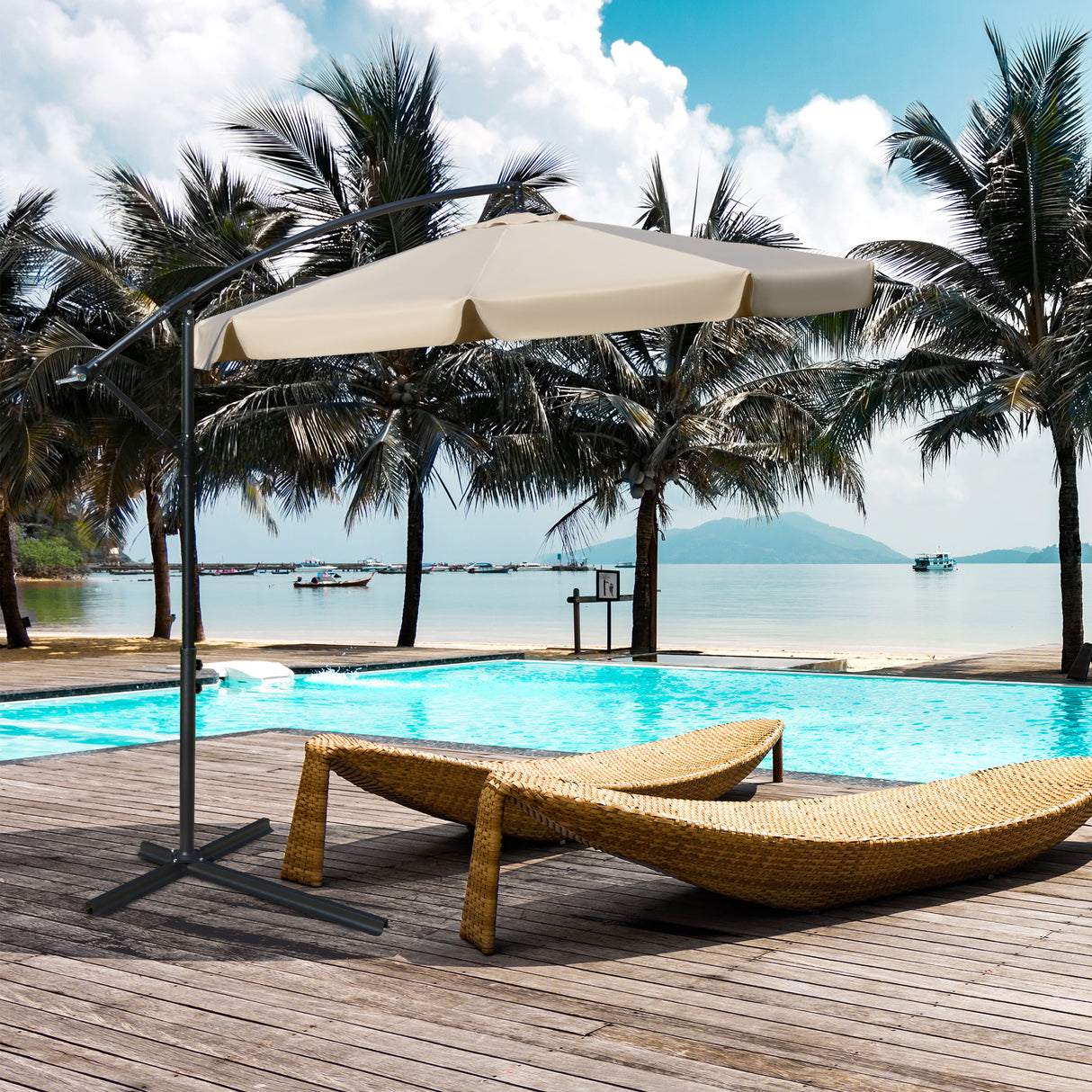 easycomfort ombrellone da giardino o2.7x2.7m a braccio con tettuccio regolabile marrone chiaro