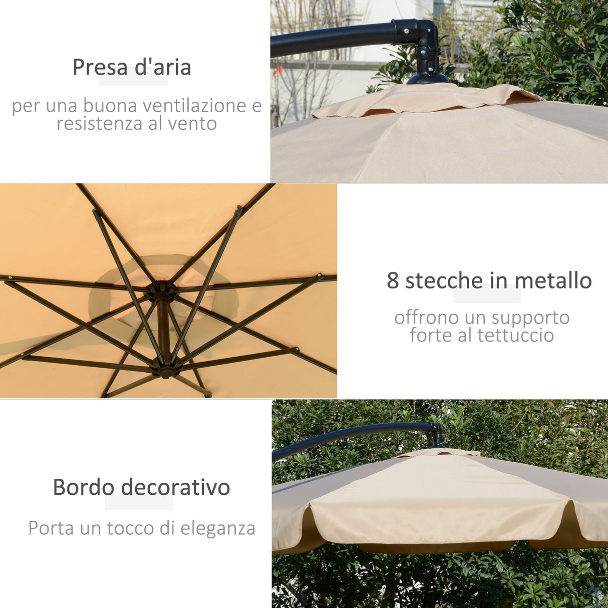 easycomfort ombrellone da giardino o2.7x2.7m a braccio con tettuccio regolabile marrone chiaro