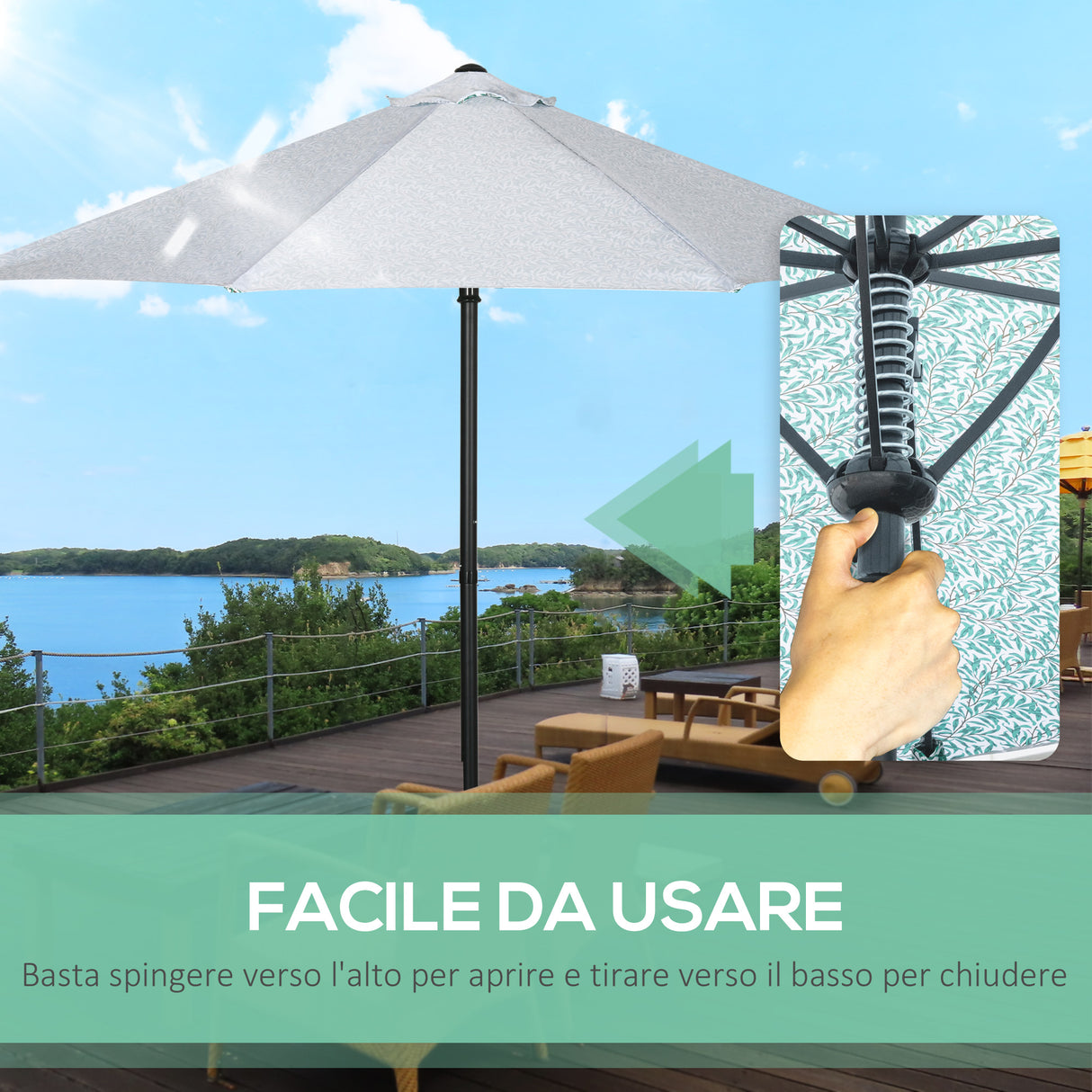 easycomfort ombrellone da giardino 3x2.5 m in metallo a 2 sezioni con 8 stecche e copertura in poliestere