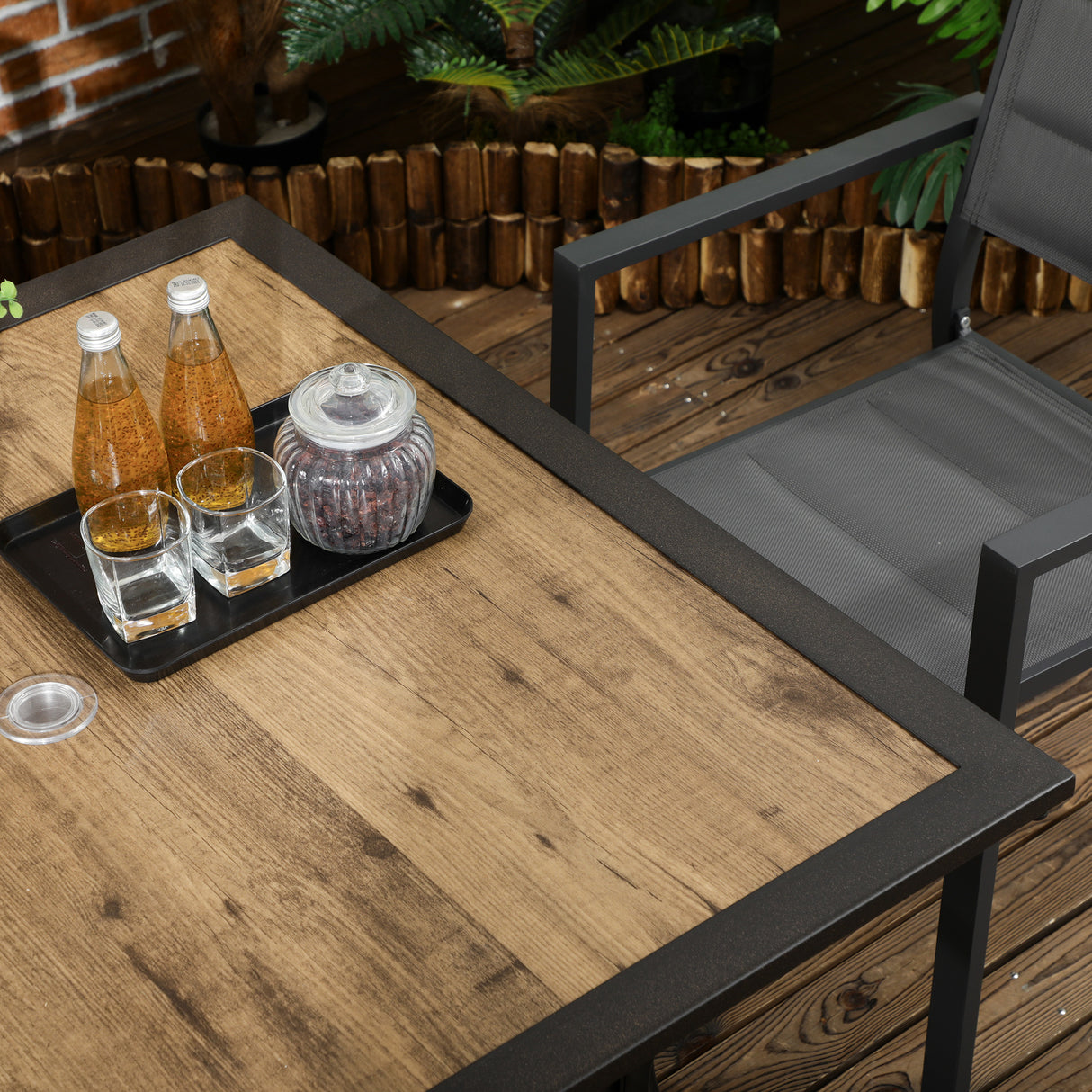 easycomfort tavolo da giardino marrone per 4 persone con foro centrale per ombrellone 94l x 94p x 71a cm