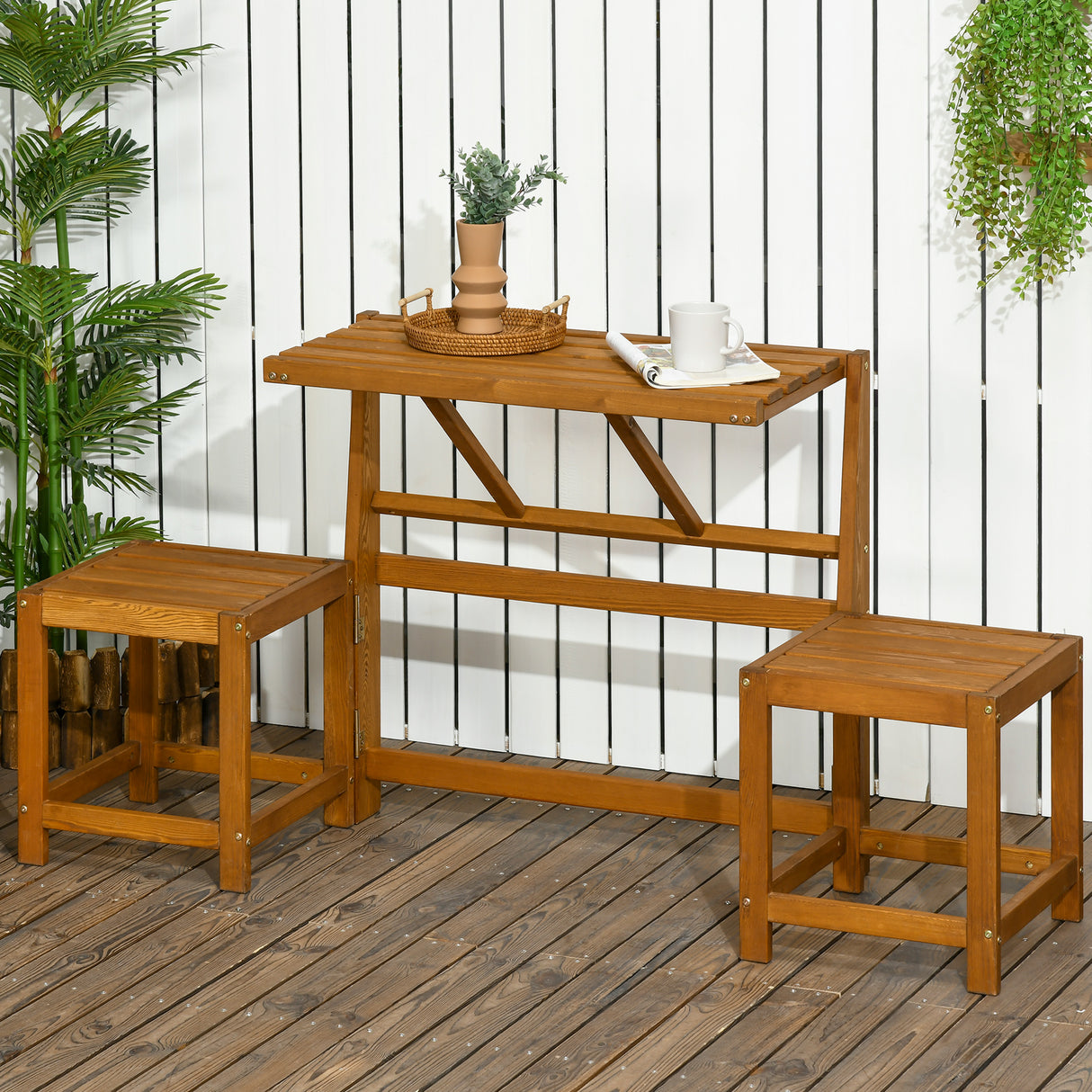 easycomfort easycomfort set da giardino 2 in 1 tavolo e sedie da giardino o panca da giardino per 2 persone color teak