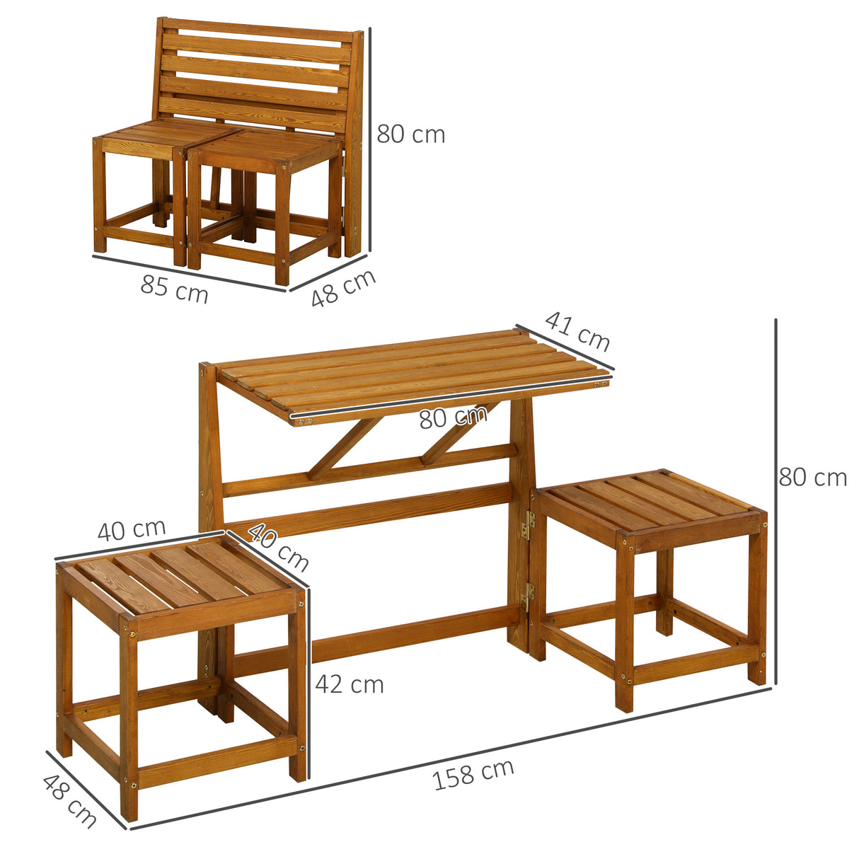 easycomfort easycomfort set da giardino 2 in 1 tavolo e sedie da giardino o panca da giardino per 2 persone color teak