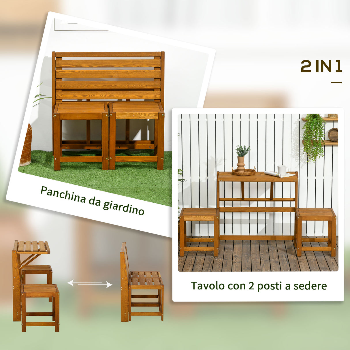 easycomfort easycomfort set da giardino 2 in 1 tavolo e sedie da giardino o panca da giardino per 2 persone color teak