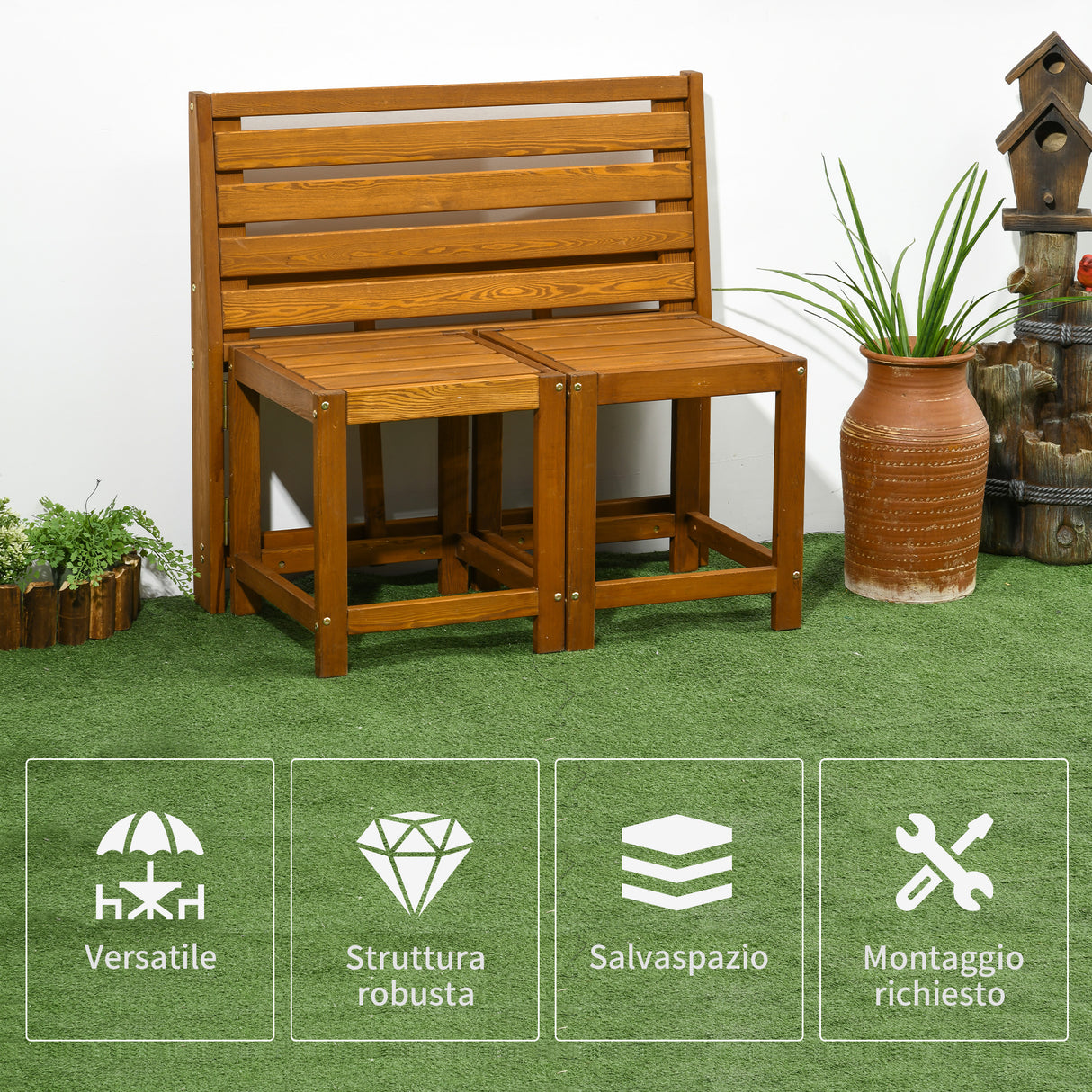 easycomfort easycomfort set da giardino 2 in 1 tavolo e sedie da giardino o panca da giardino per 2 persone color teak