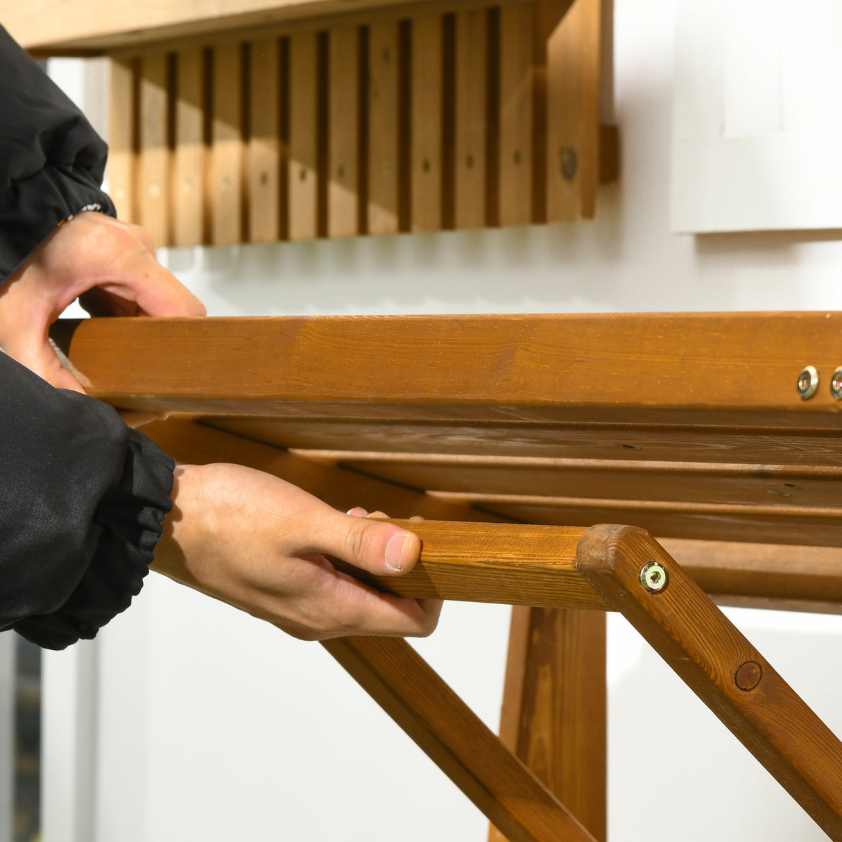 easycomfort easycomfort set da giardino 2 in 1 tavolo e sedie da giardino o panca da giardino per 2 persone color teak