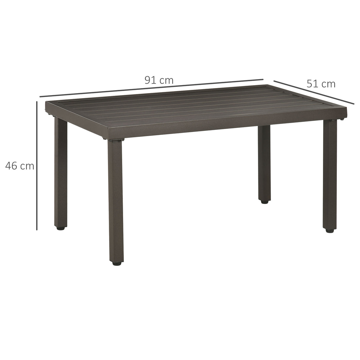 easycomfort tavolino da caffe in acciaio con piedini regolabili e piano a doghe 91x51x46 cm marrone