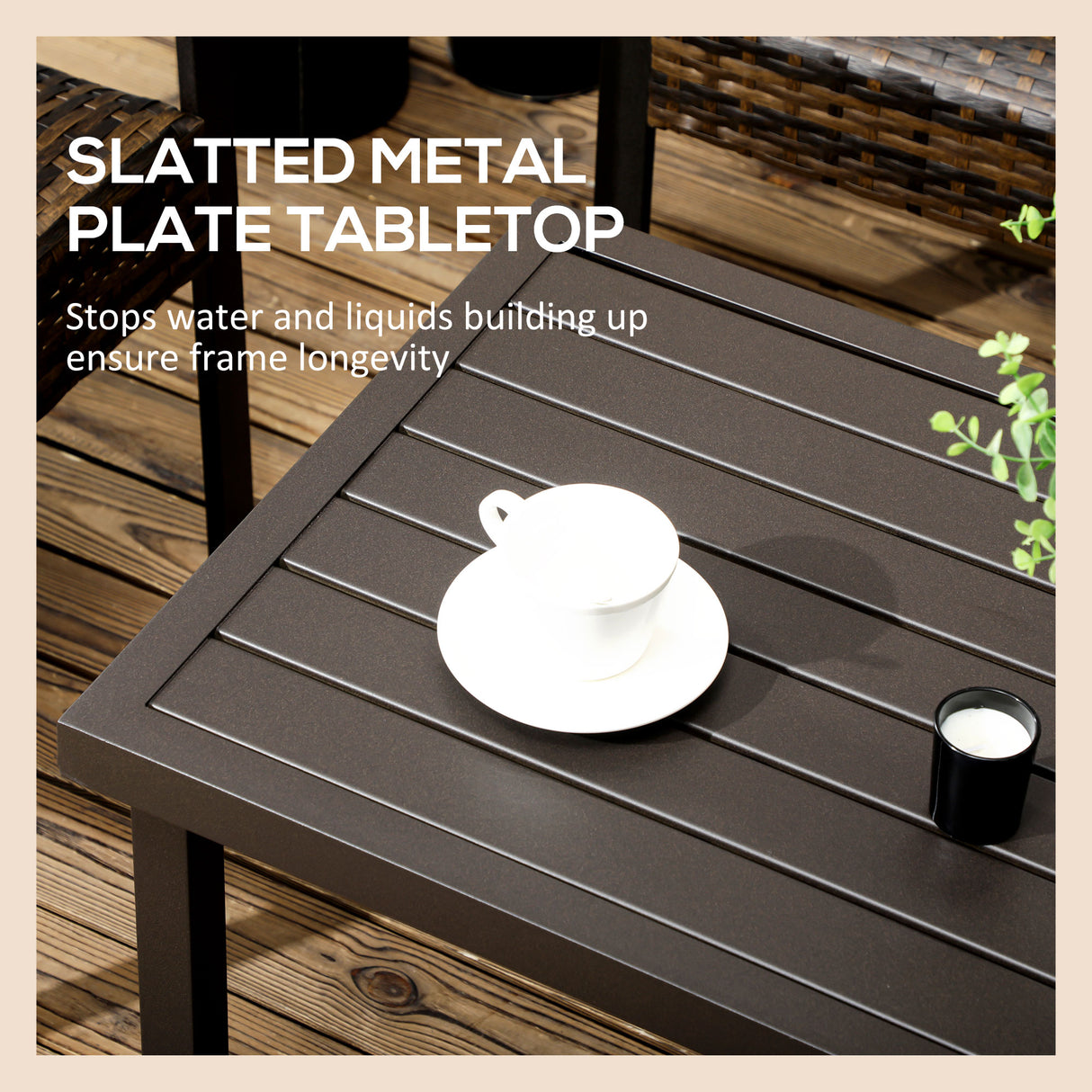 easycomfort tavolino da caffe in acciaio con piedini regolabili e piano a doghe 91x51x46 cm marrone