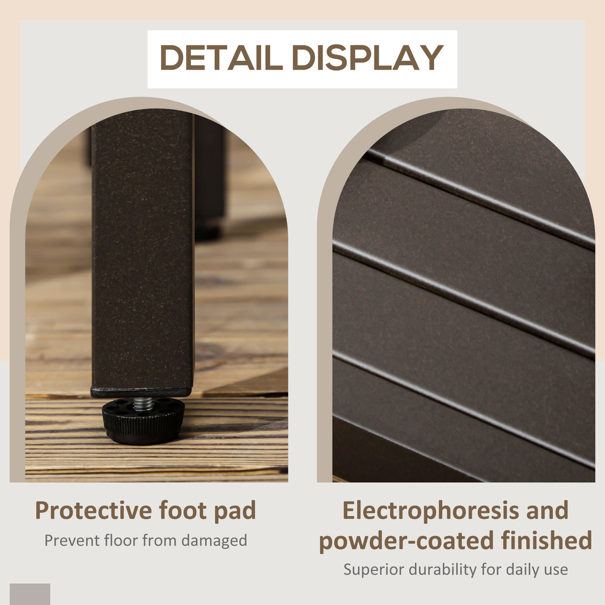 easycomfort tavolino da caffe in acciaio con piedini regolabili e piano a doghe 91x51x46 cm marrone