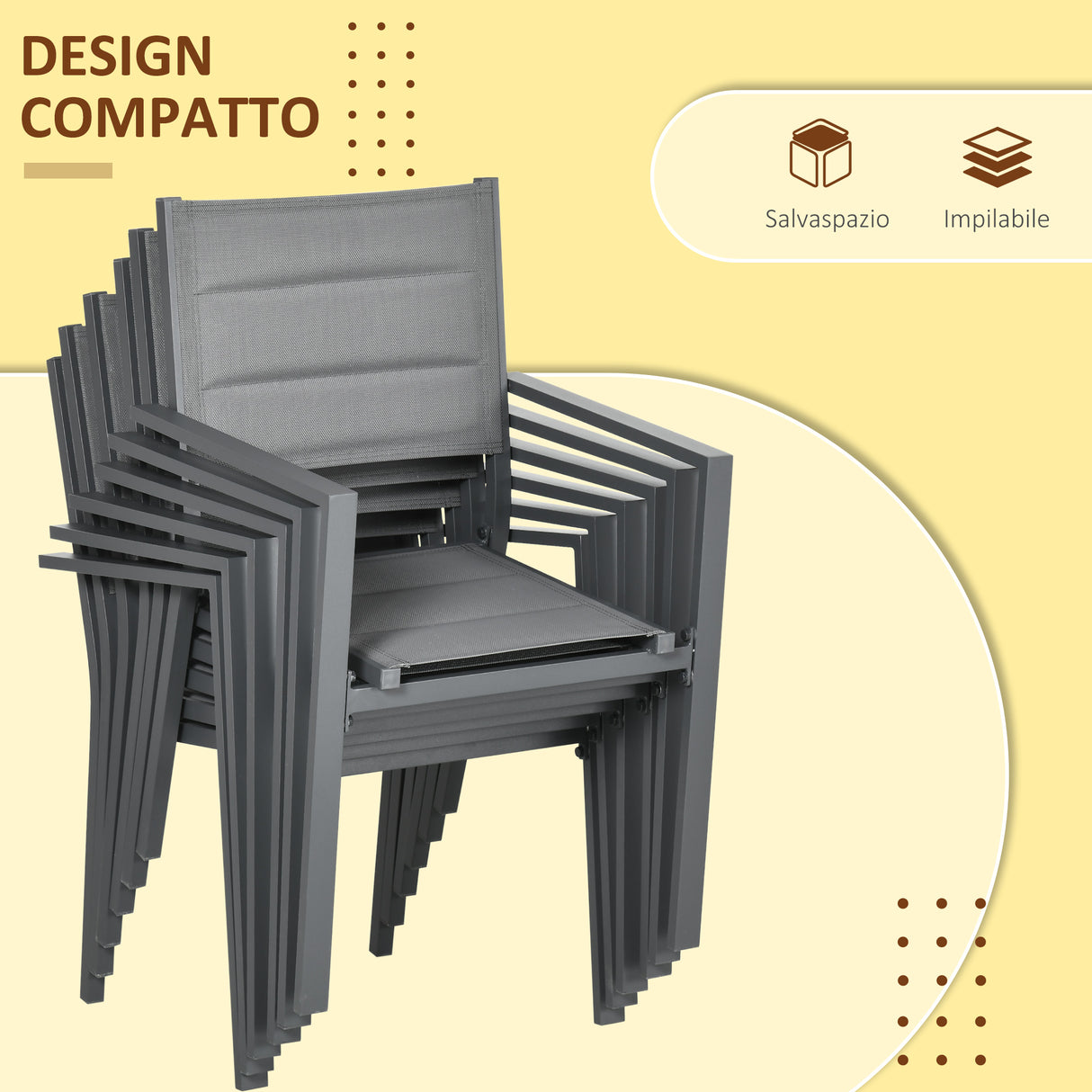 easycomfort easycomfort set da giardino 7 pezzi con tavolo allungabile e 6 sedie da giardino con seduta traspirante