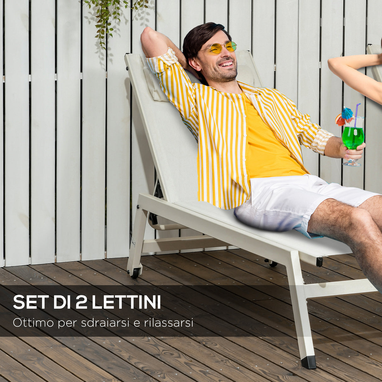 easycomfort easycomfort chaise longue lettino prendisole reclinabile 2pz in alluminio e poliestere 55x195x30 cm beige