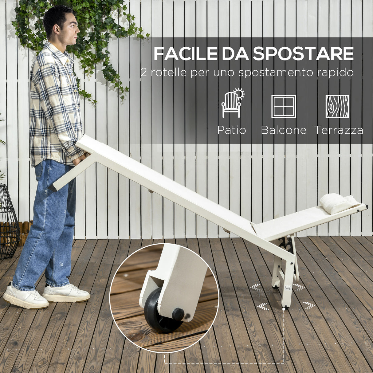 easycomfort easycomfort chaise longue lettino prendisole reclinabile 2pz in alluminio e poliestere 55x195x30 cm beige