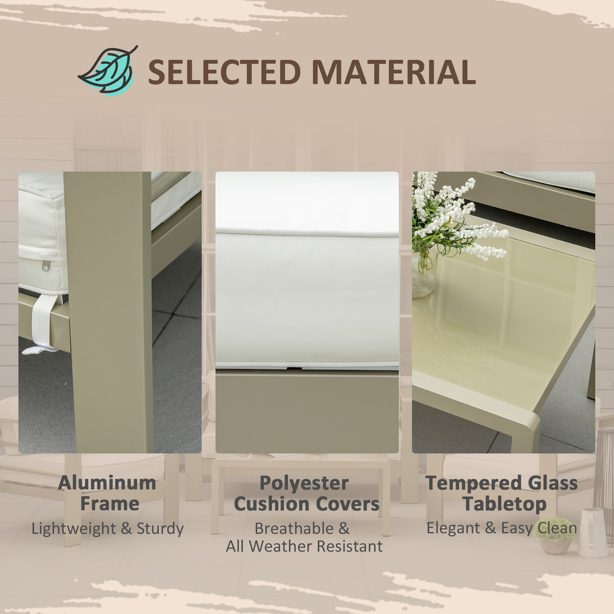 easycomfort easycomfort set giardino 4 pezzi con divanetto 2 poltrone e tavolino con cuscini sfoderabili oro