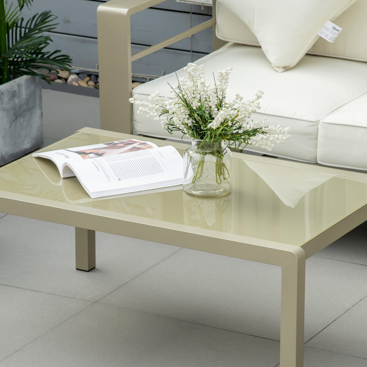 easycomfort easycomfort set giardino 4 pezzi con divanetto 2 poltrone e tavolino con cuscini sfoderabili oro