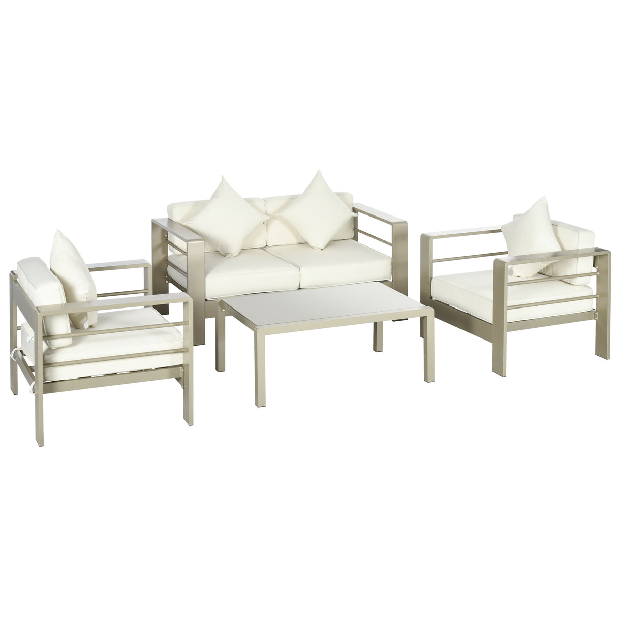 easycomfort easycomfort set giardino 4 pezzi con divanetto 2 poltrone e tavolino con cuscini sfoderabili oro