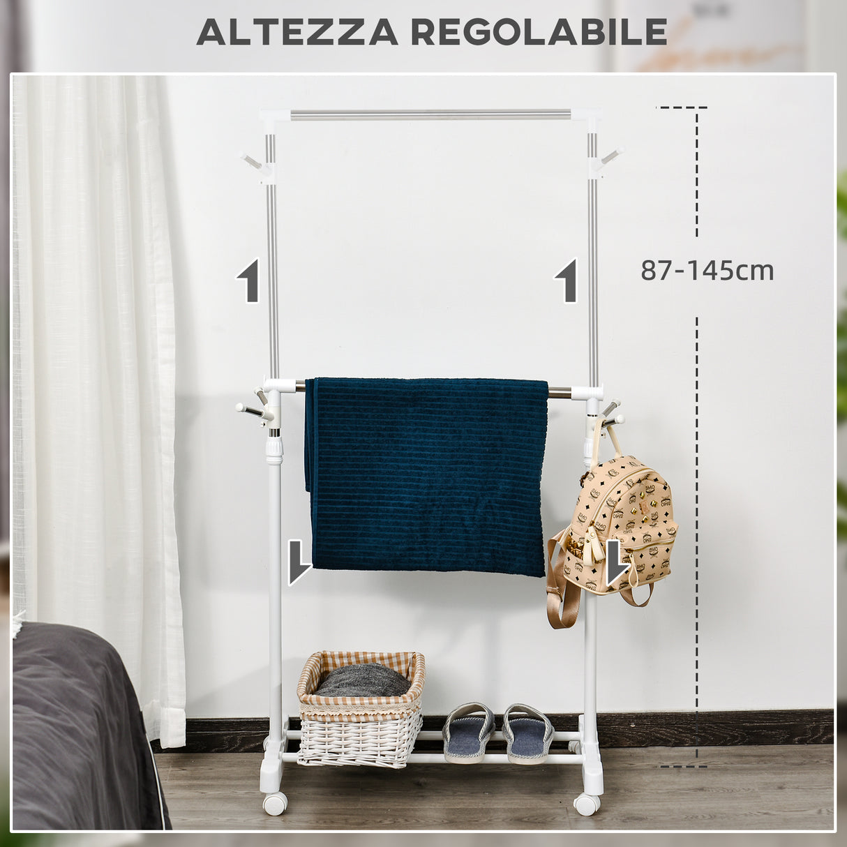 easycomfort easycomfort appendiabiti stender ad altezza regolabile con fondo portaoggetti e 4 ruote 68 5x42x87 145 cm