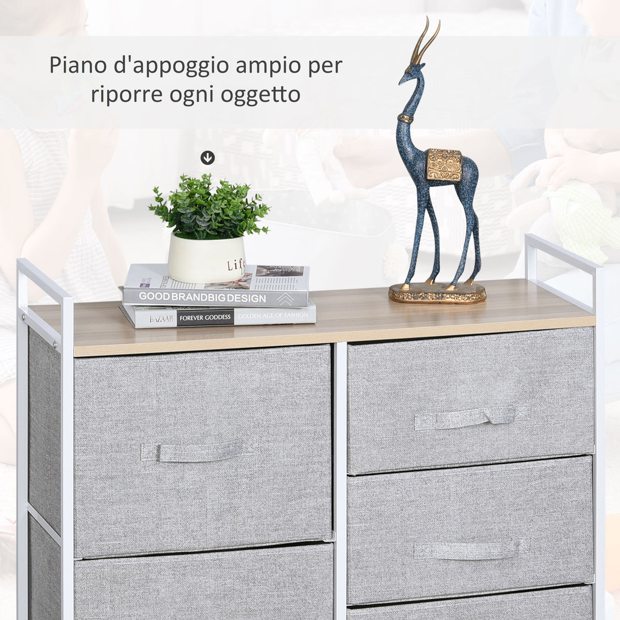 easycomfort easycomfort cassettiera in metallo bianco e legno con 5 cassetti pieghevoli e rimovibili in tessuto grigio 83lx 29p x 77acm ean 8054144134062