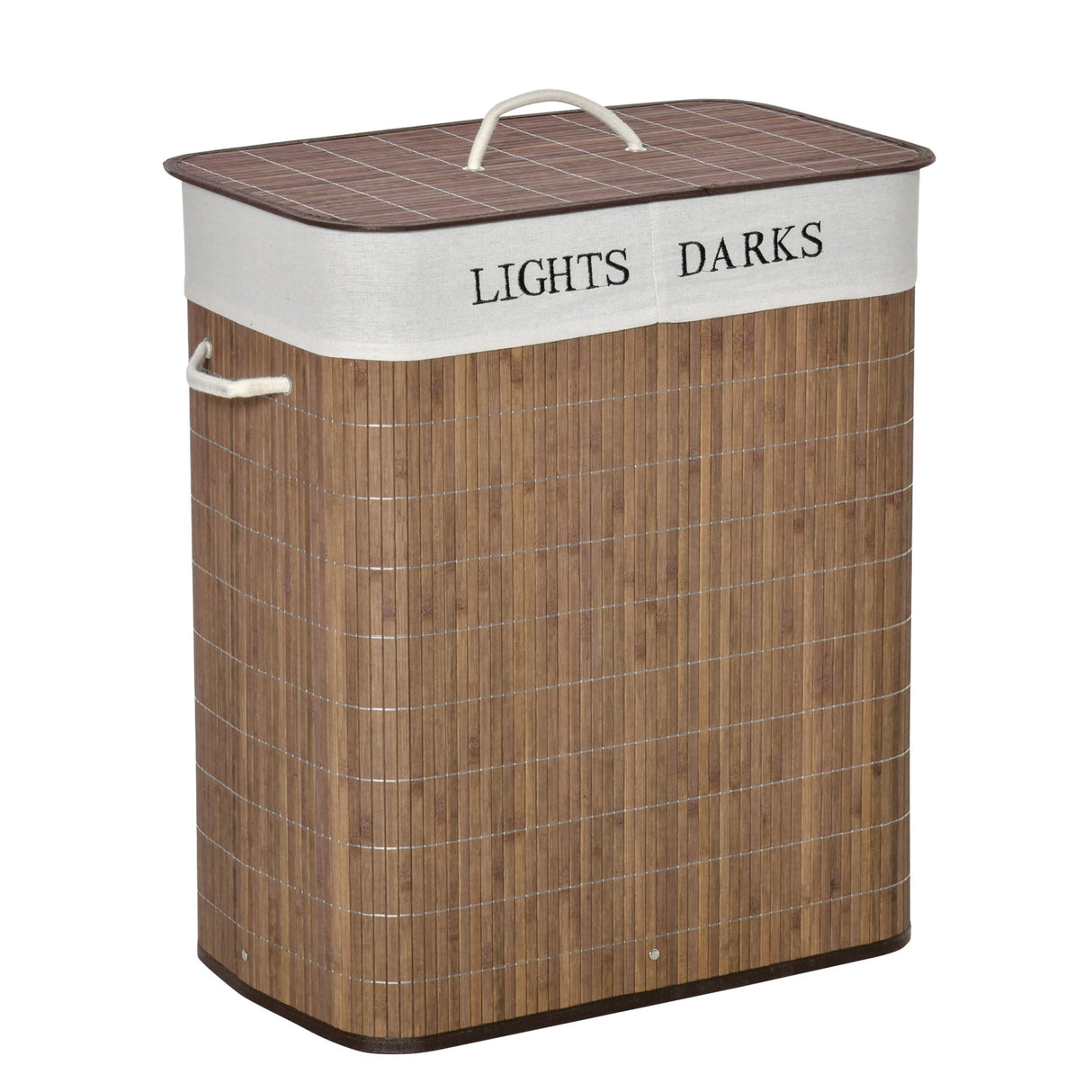 easycomfort easycomfort cesto per biancheria bambu da 100l con 2 scomparti coperchio e maniglie 52x32x63cm marrone