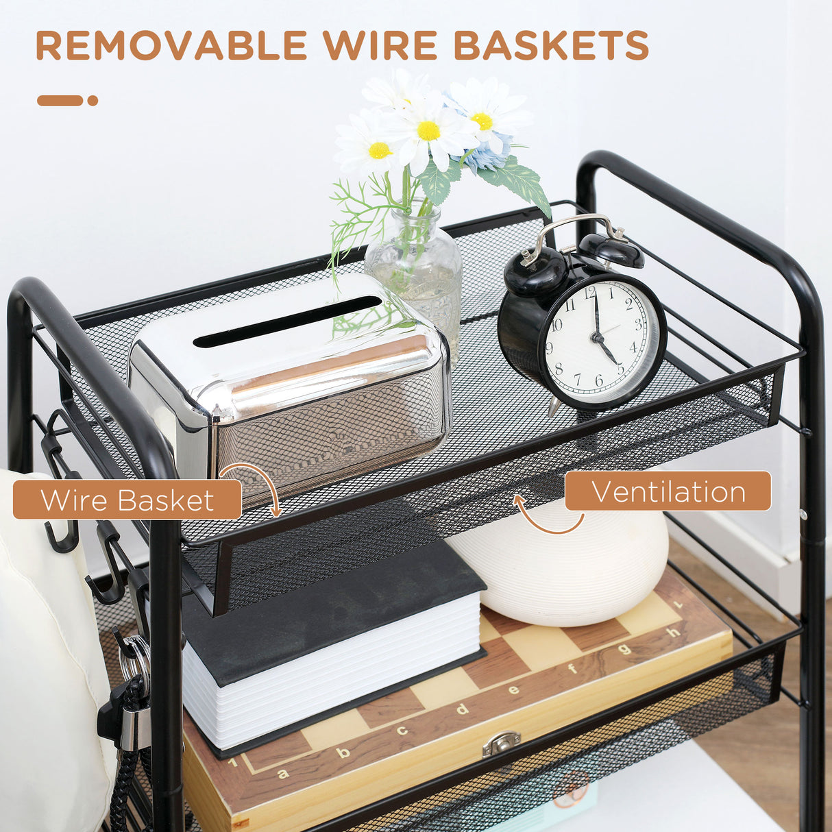 easycomfort easycomfort carrello da cucina a 3 livelli con cesti removibili e 4 ruote in acciaio e plastica pp 41 5lx26 5x63 cm nero