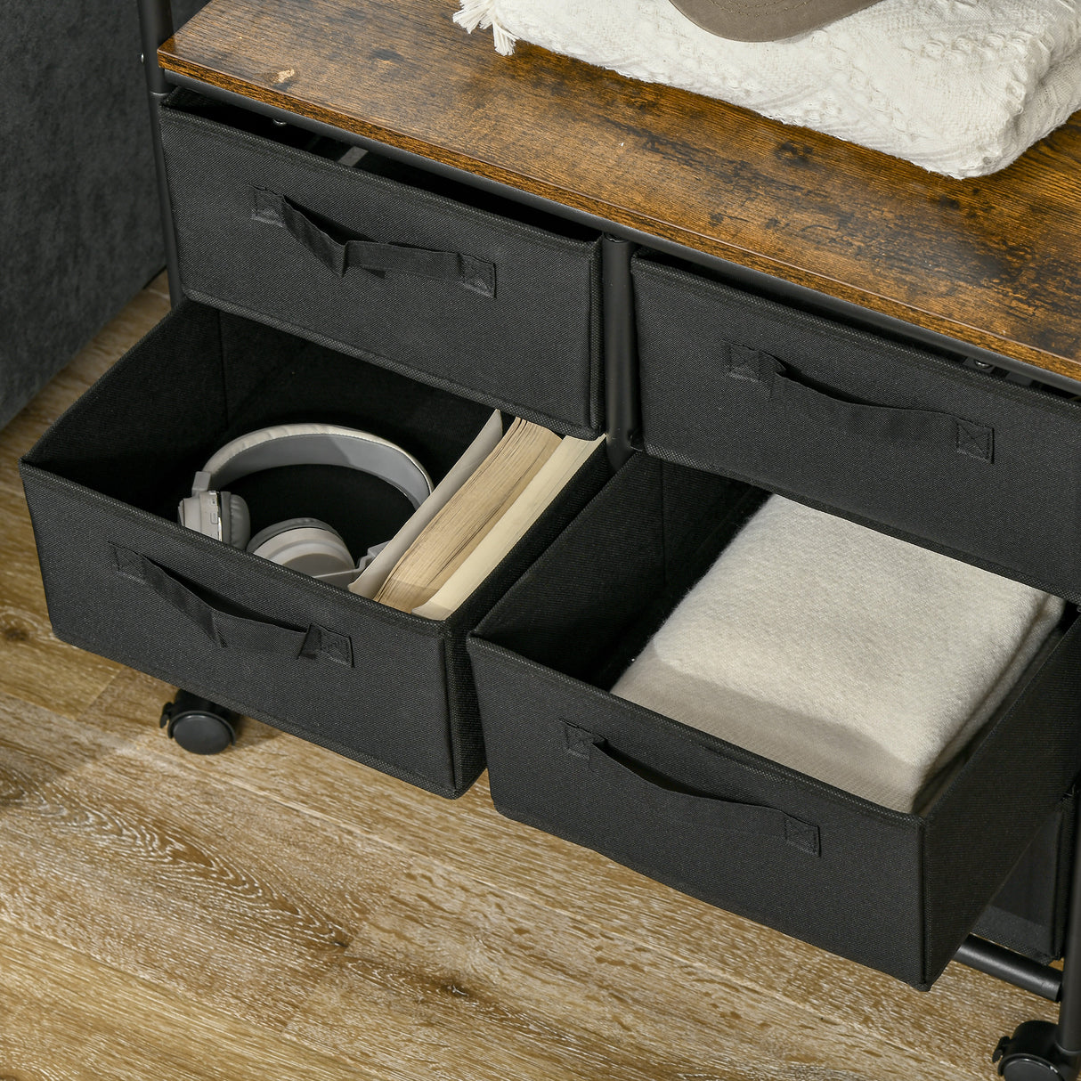 easycomfort easycomfort appendiabiti da terra con mobile da 6 cassetti in tessuto e ripiano aperto 63 5x40x172 5 cm nero e marrone