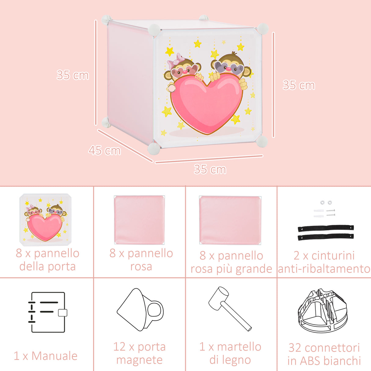 easycomfort easycomfort mobile scarpiera modulare salvaspazio 6 cubi 35x45x35 cm in acciaio e pp 74x47x144 cm rosa