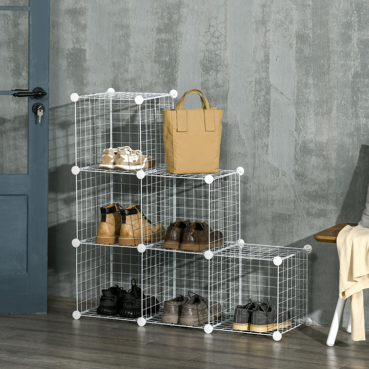 easycomfort easycomfort mobile scarpiera modulare salvaspazio 6 cubi 30x30x30 cm in acciaio e pp 94x32x94 cm bianco