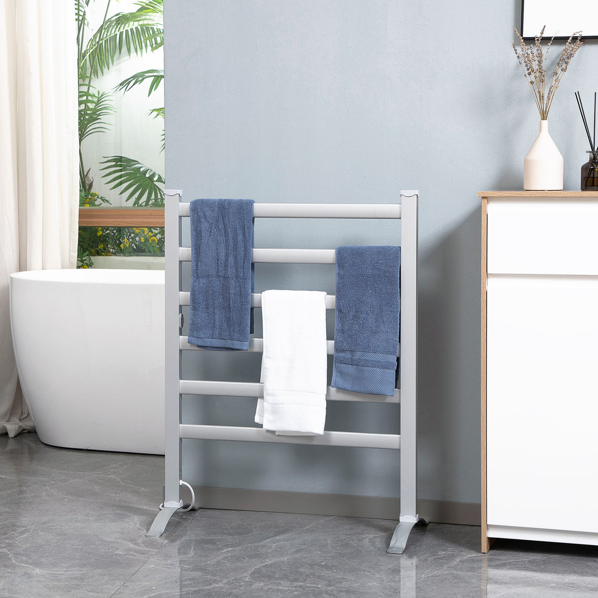 easycomfort scaldasalviette elettrico da 140w a 6 barre con temperatura 45 c 55 c in alluminio 69x36x90 cm argento