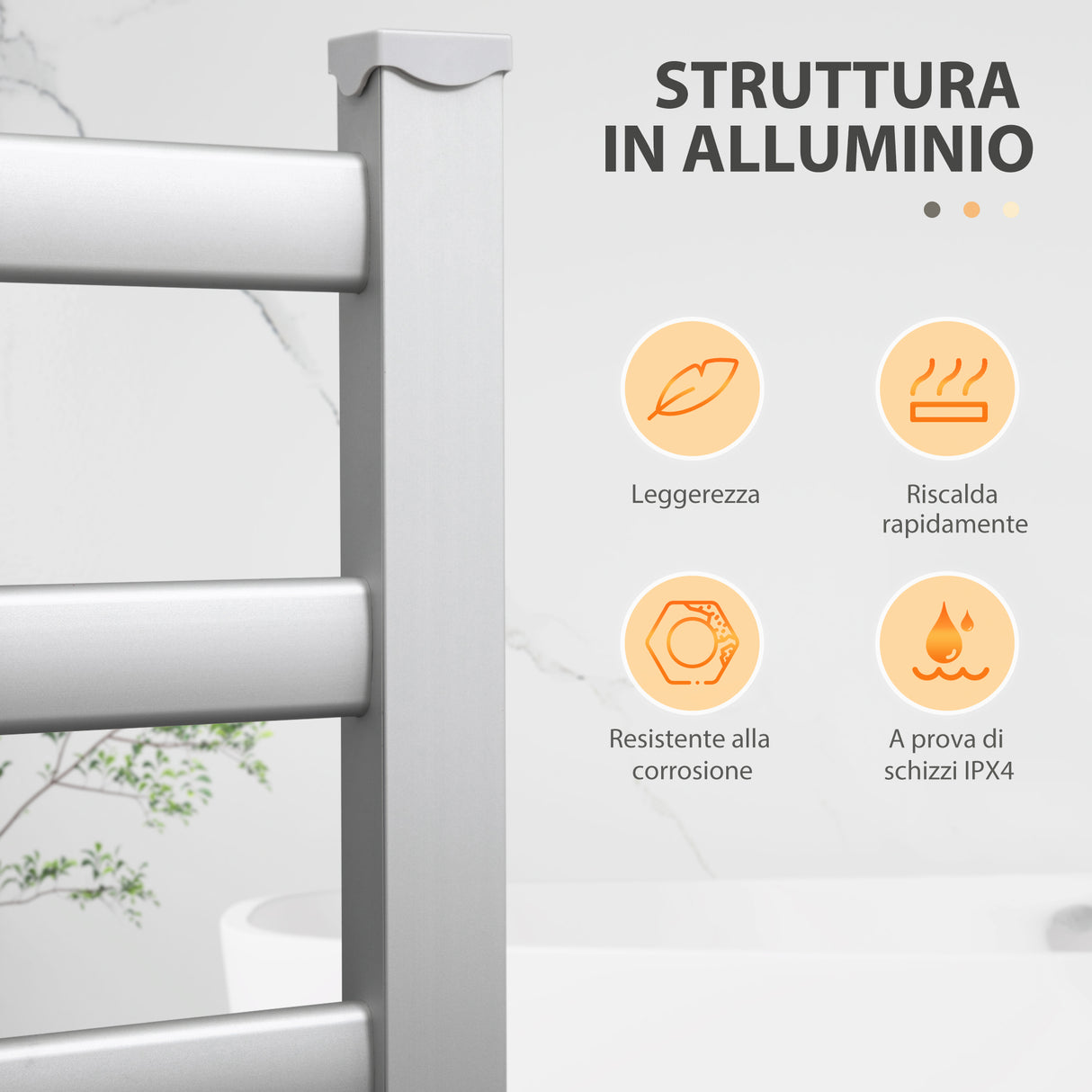 easycomfort scaldasalviette elettrico da 140w a 6 barre con temperatura 45 c 55 c in alluminio 69x36x90 cm argento