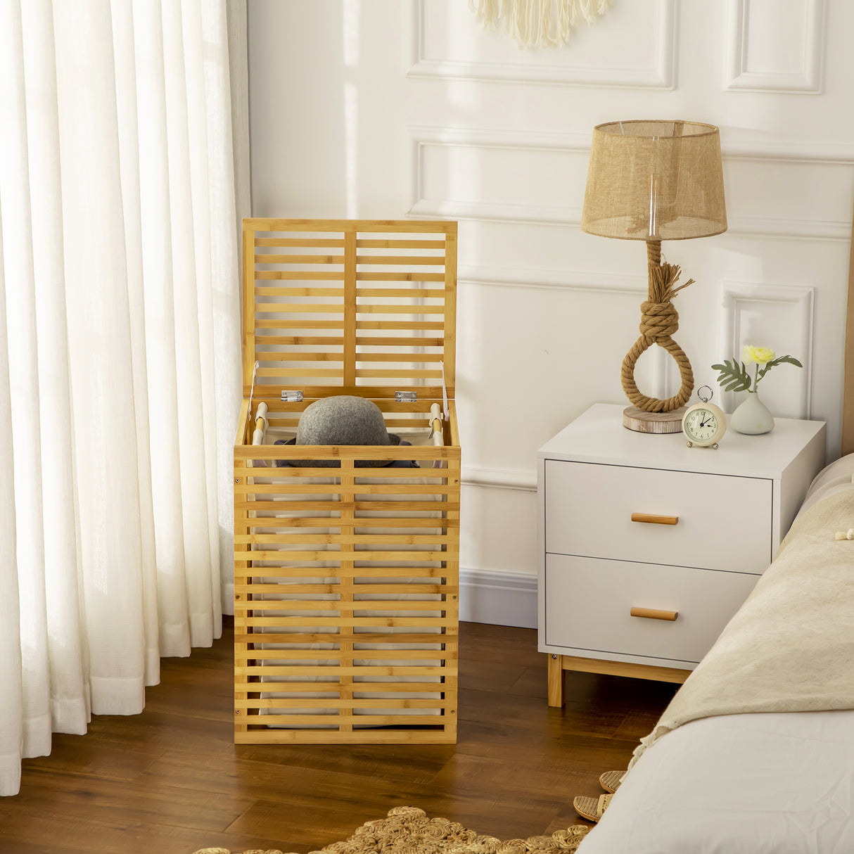 easycomfort easycomfort cesto portabiancheria in bambu con coperchio e sacca in poliestere removibile e lavabile 44x37x62 5 cm color legno