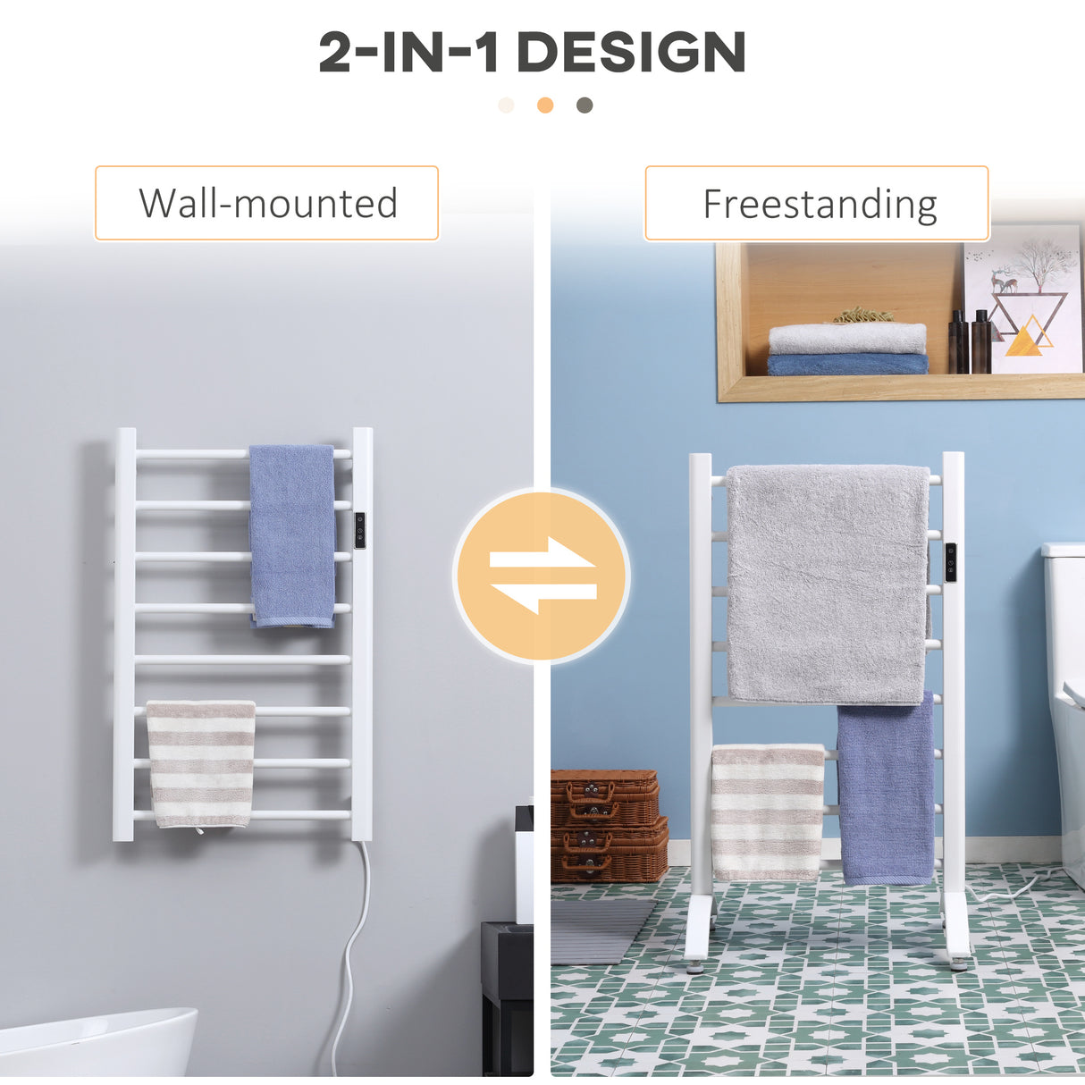 easycomfort easycomfort scaldasalviette elettrico a 8 barre con timer e controllo temperatura 50x45x80 cm bianco