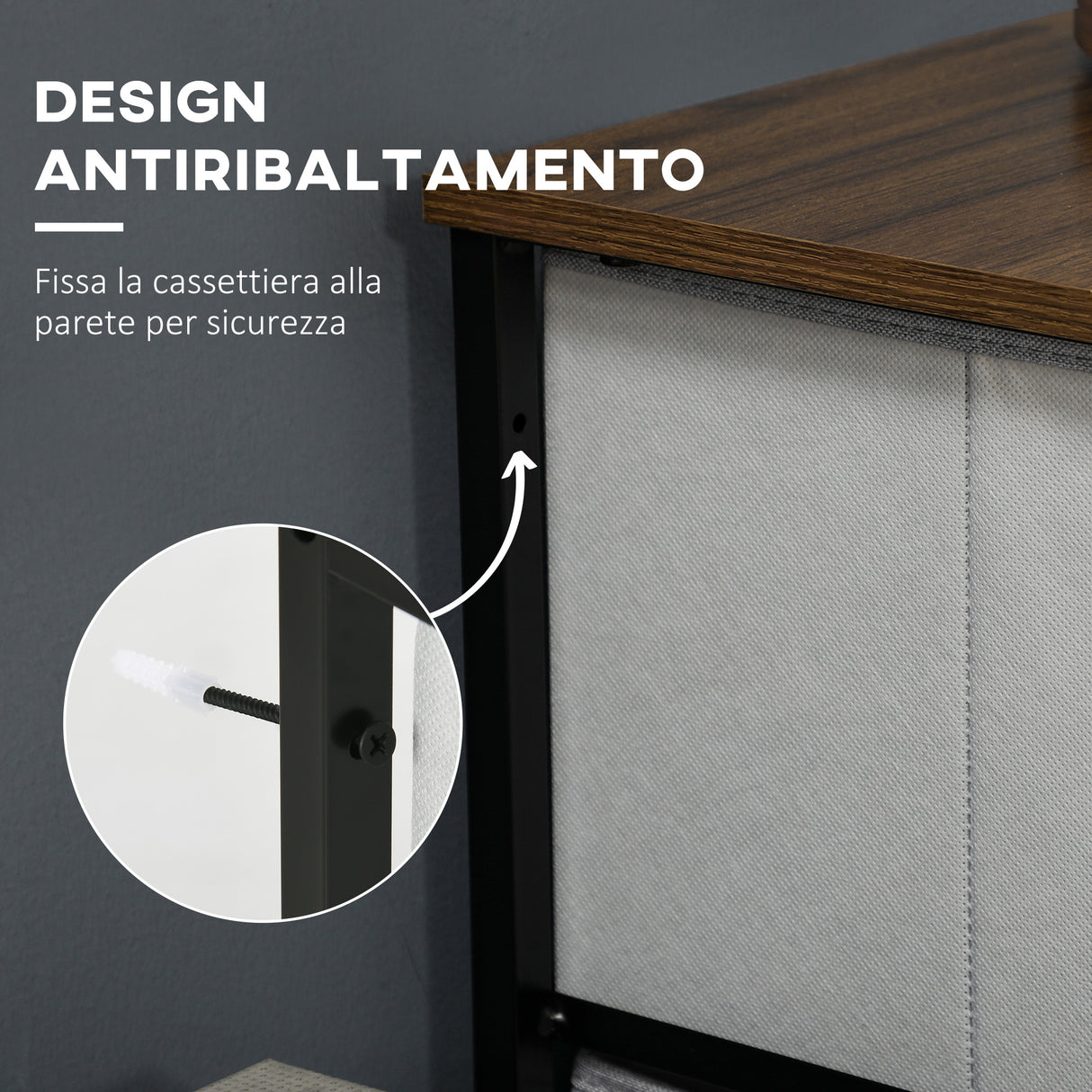 easycomfort easycomfort cassettiera 8 cassetti in tessuto rimovibili in legno e acciaio stile industriale 45x30x116cm