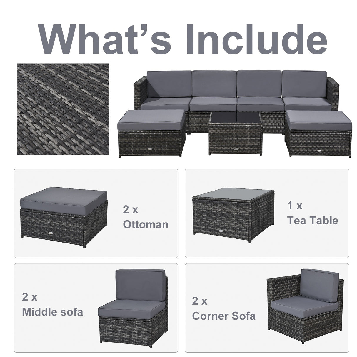 easycomfort set da 7 pezzi salotto da esterni in rattan con poltrona pouf tavolino grigio