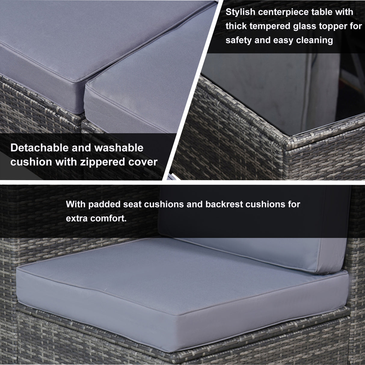 easycomfort set da 7 pezzi salotto da esterni in rattan con poltrona pouf tavolino grigio