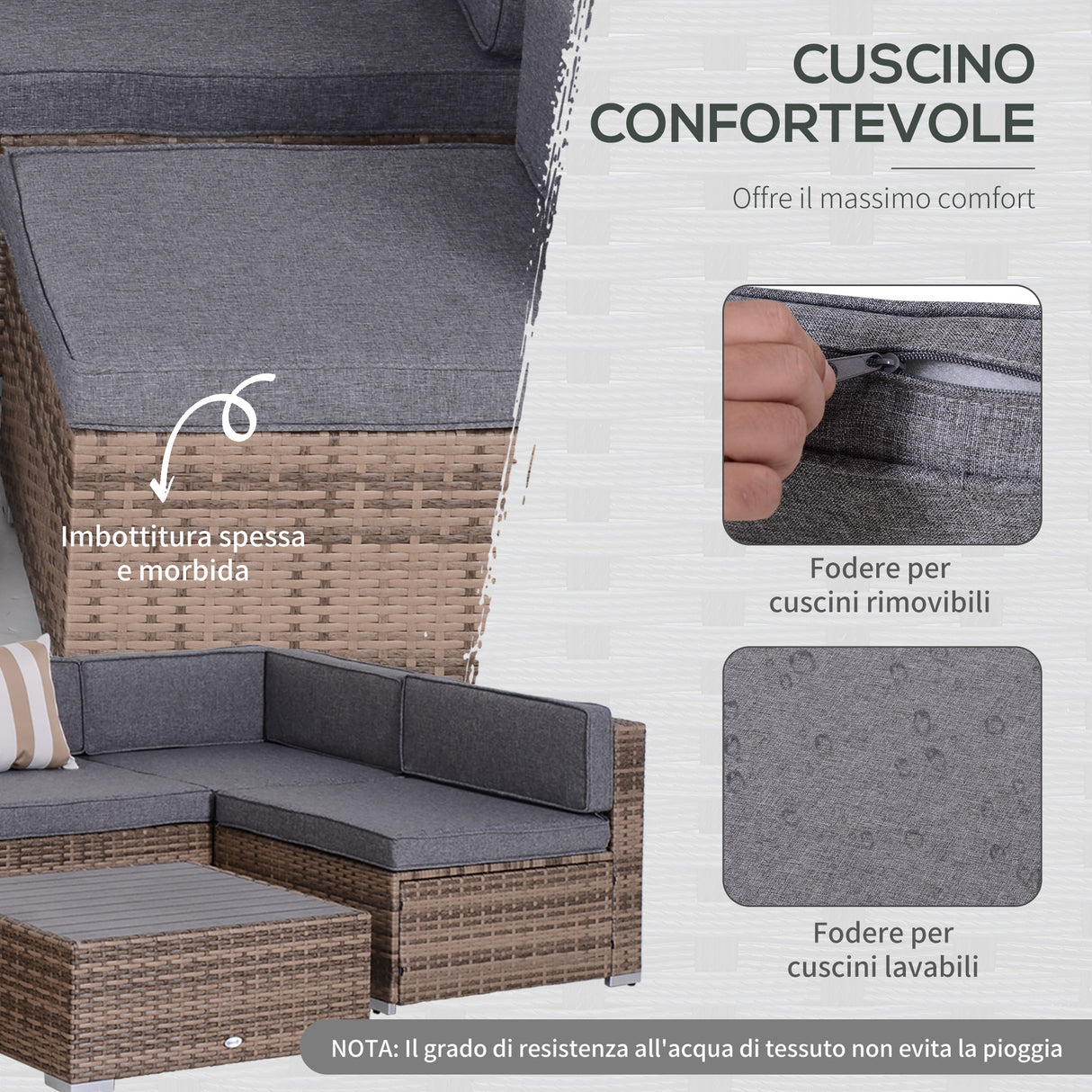 easycomfort salotto da giardino in rattan da 7 pezzi con tavolino e divano modulabile con cuscini grigio