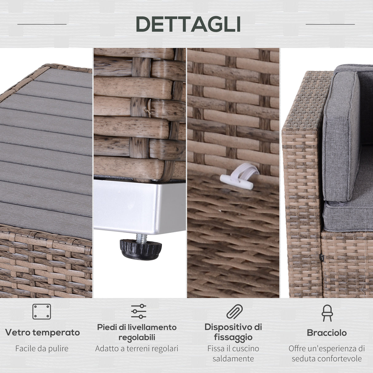 easycomfort salotto da giardino in rattan da 7 pezzi con tavolino e divano modulabile con cuscini grigio