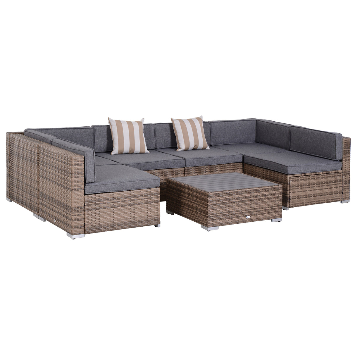 easycomfort salotto da giardino in rattan da 7 pezzi con tavolino e divano modulabile con cuscini grigio
