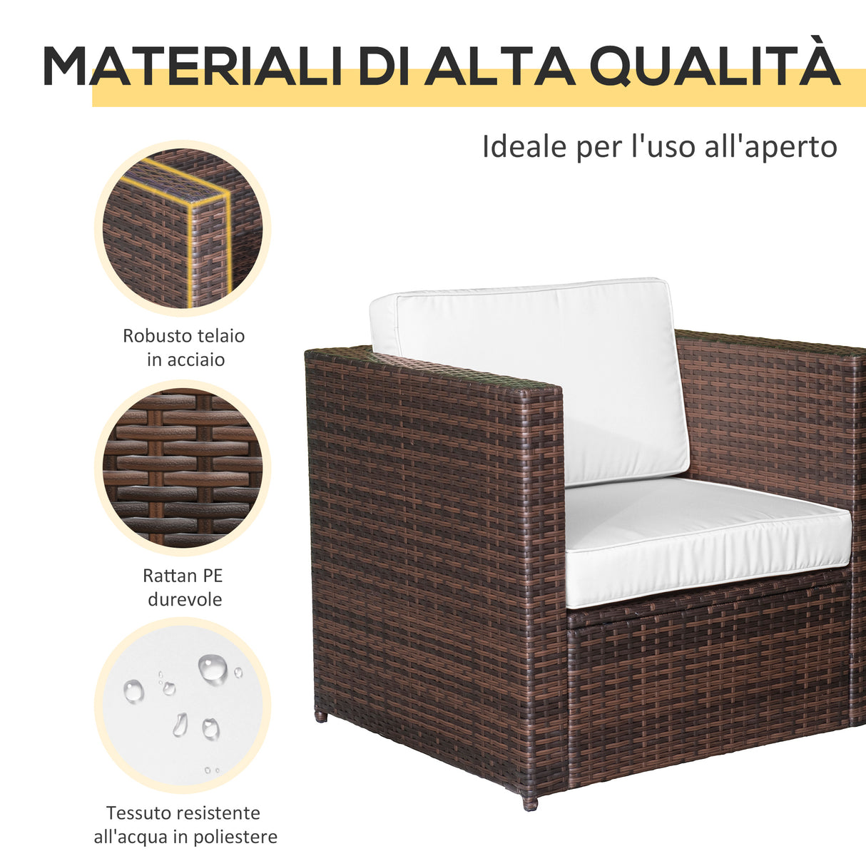easycomfort easycomfort set mobili da giardino rattan pe da 3 pezzi 2 poltrone da esterno tavolino e cuscini marrone
