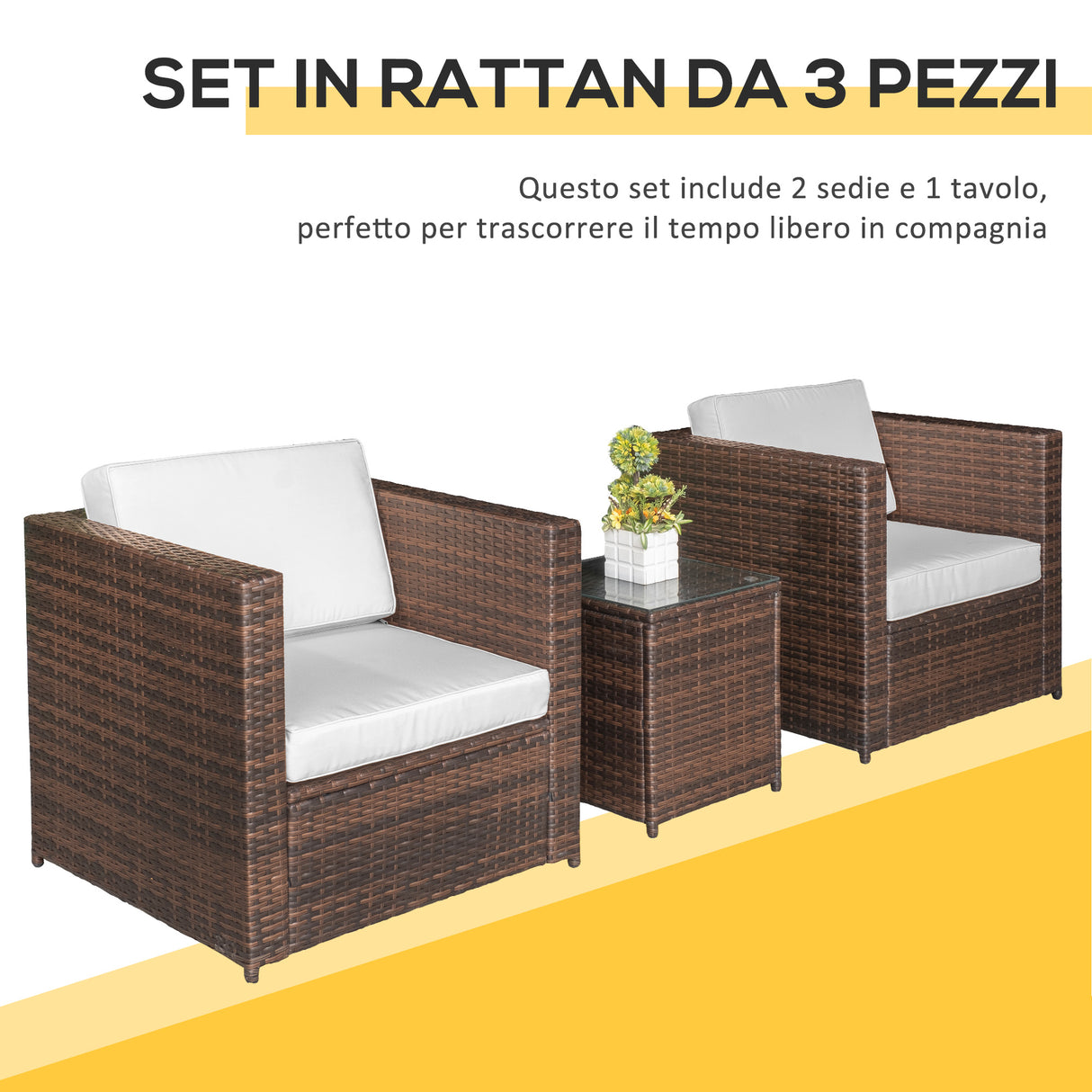 easycomfort easycomfort set mobili da giardino rattan pe da 3 pezzi 2 poltrone da esterno tavolino e cuscini marrone