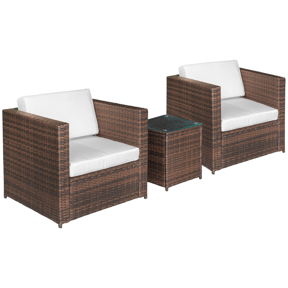 easycomfort easycomfort set mobili da giardino rattan pe da 3 pezzi 2 poltrone da esterno tavolino e cuscini marrone