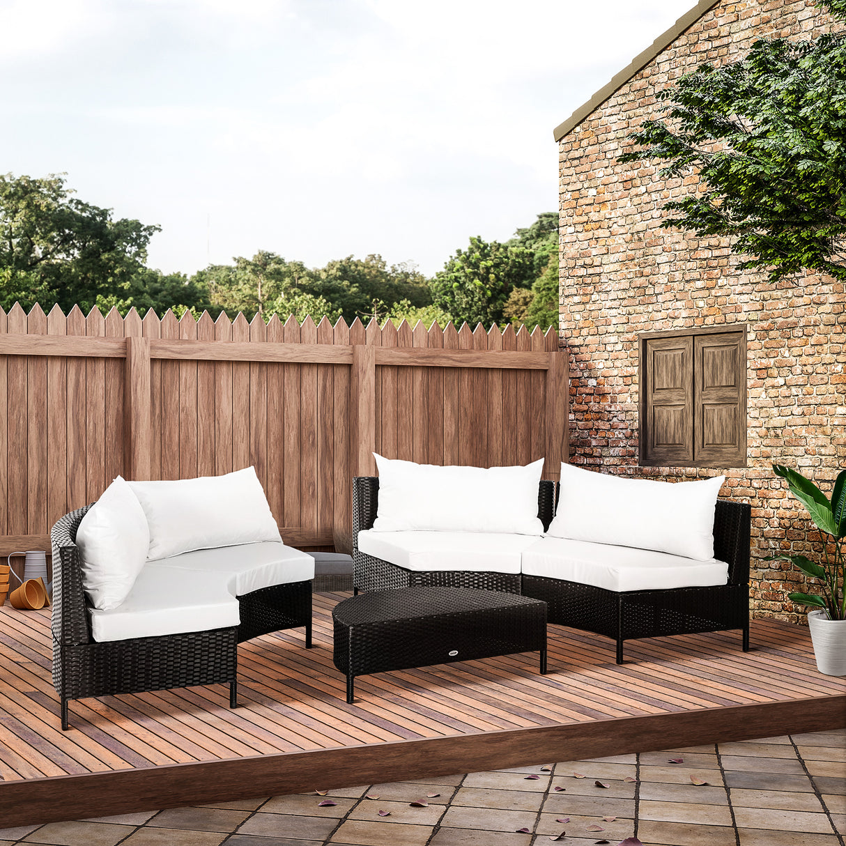 easycomfort easycomfort divano da esterno in rattan set 5 pezzi con pouf salottino per il giardino nero e bianco 96cmx 68cmx 65cm