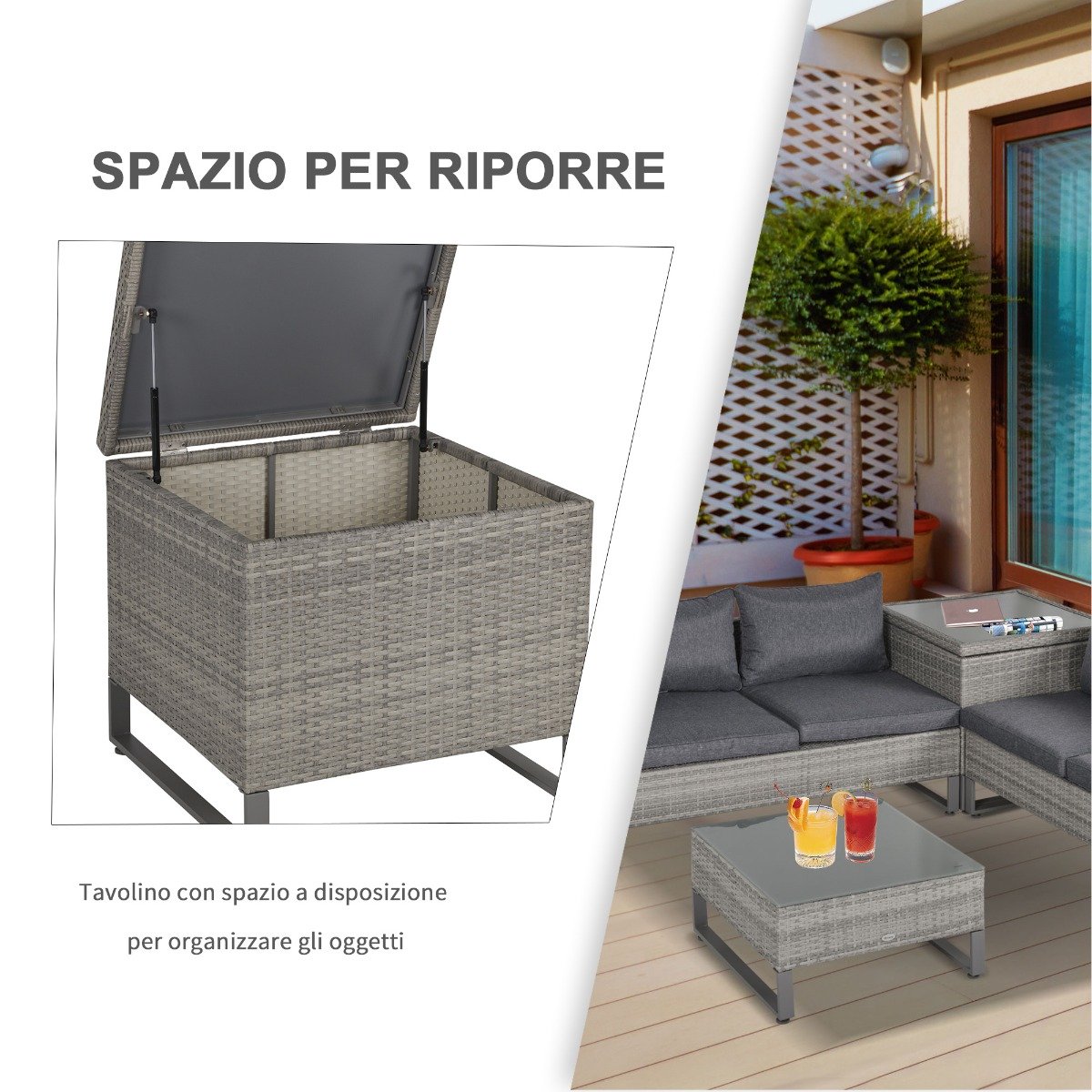 easycomfort easycomfort divano 3 posti da esterni in pe rattan con cuscini a righe grigio 173x68x78cm