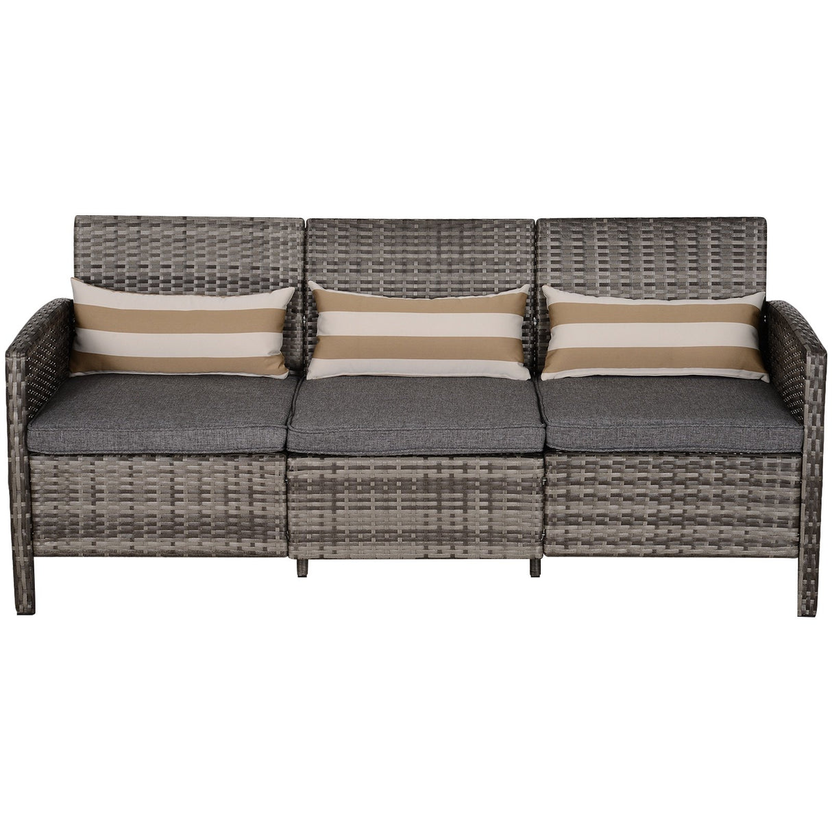 easycomfort easycomfort divano 3 posti da esterni in pe rattan con cuscini a righe grigio 173x68x78cm