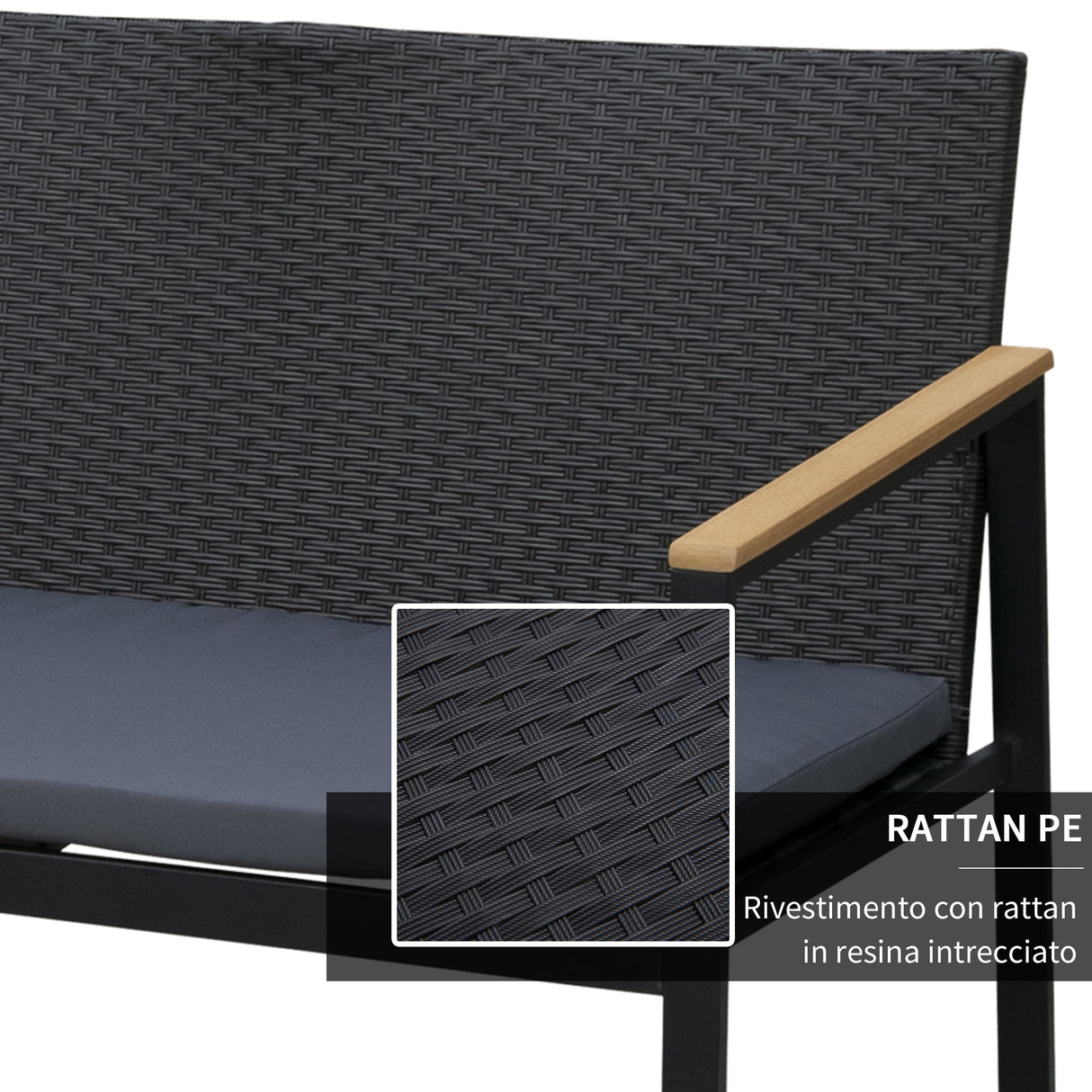 easycomfort easycomfort set 4 pezzi salotto da esterni con 2 sedie divano e tavolino mobili da giardino in rattan e acciaio nero