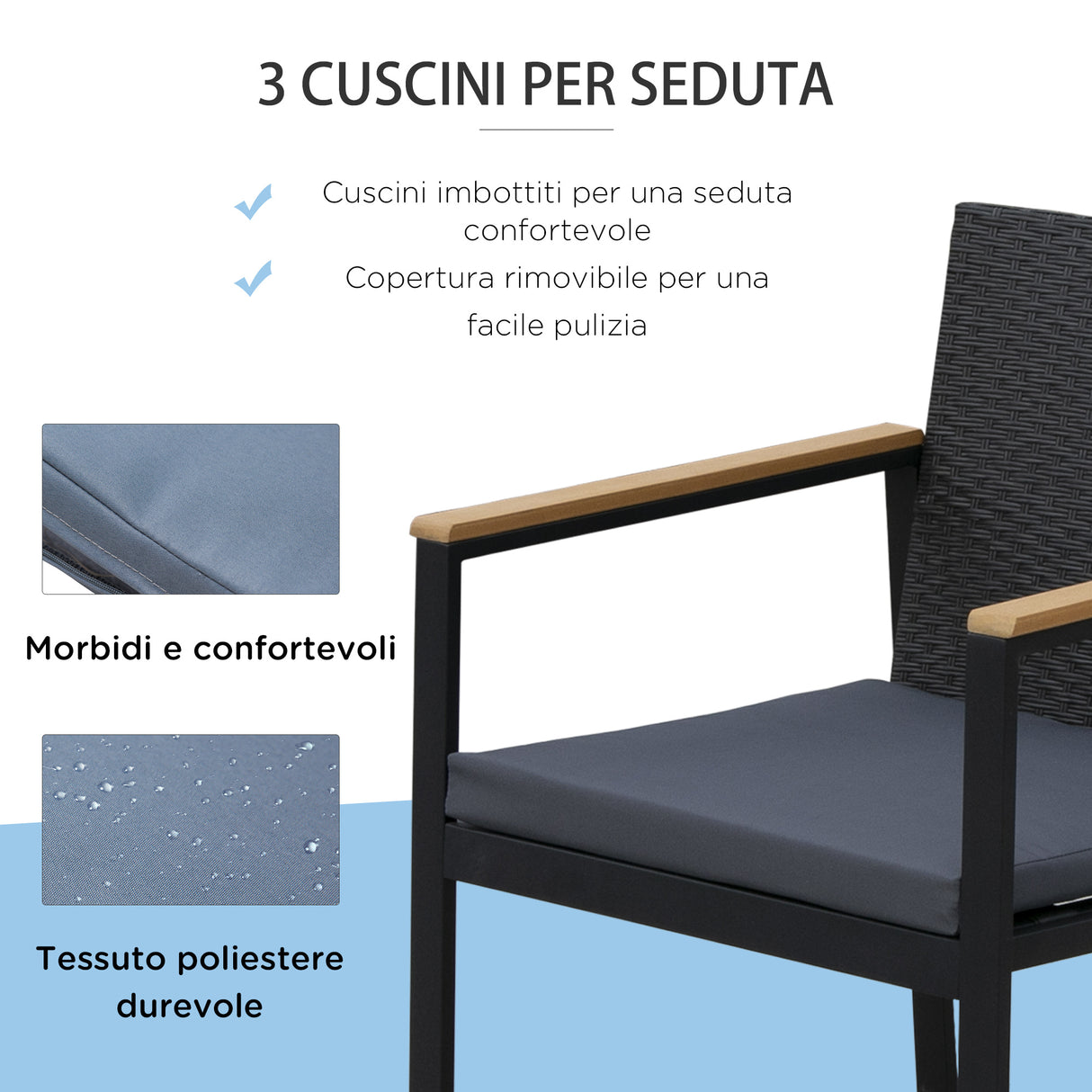 easycomfort easycomfort set 4 pezzi salotto da esterni con 2 sedie divano e tavolino mobili da giardino in rattan e acciaio nero