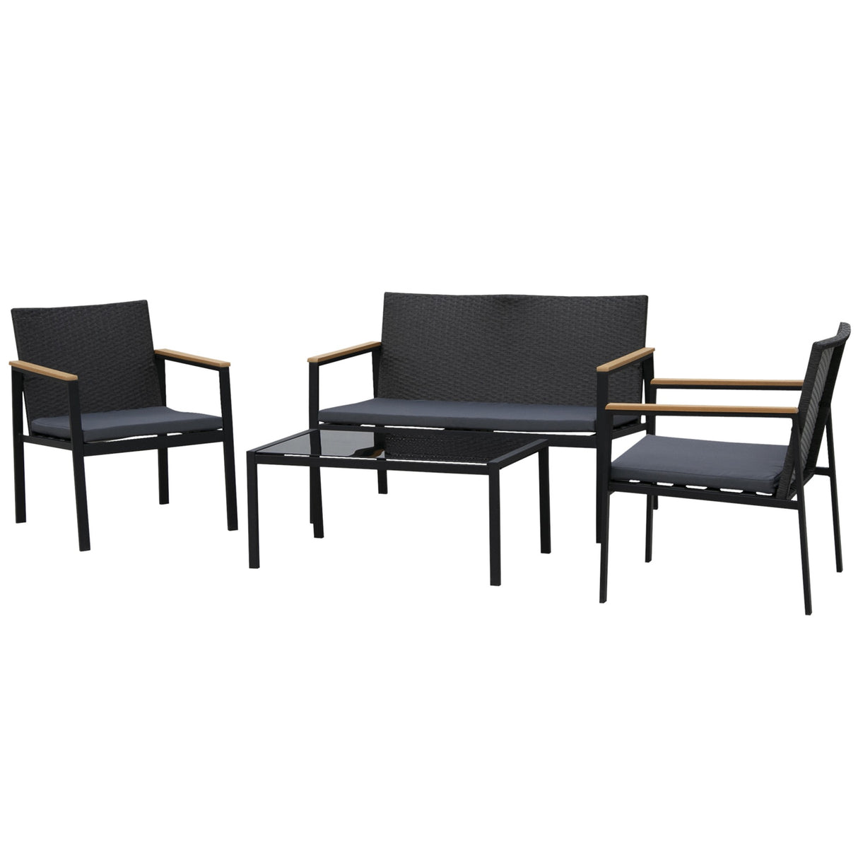 easycomfort easycomfort set 4 pezzi salotto da esterni con 2 sedie divano e tavolino mobili da giardino in rattan e acciaio nero