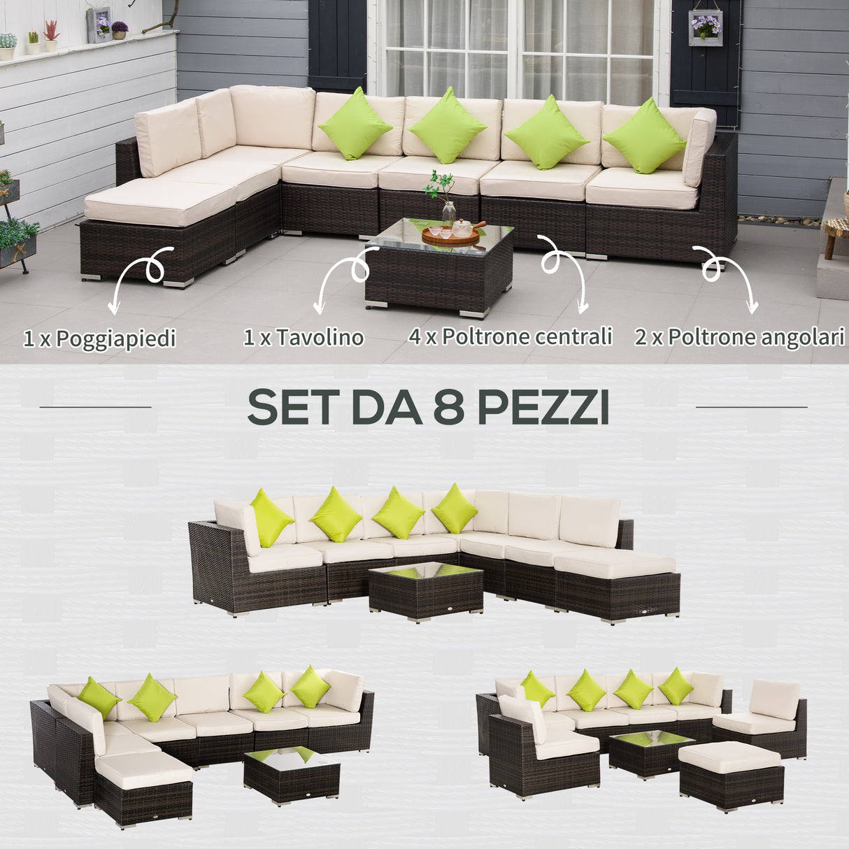 easycomfort easycomfort mobili da giardino in rattan e alluminio set 8 pezzi salotto da giardino componibile con divani e tavolino da esterno