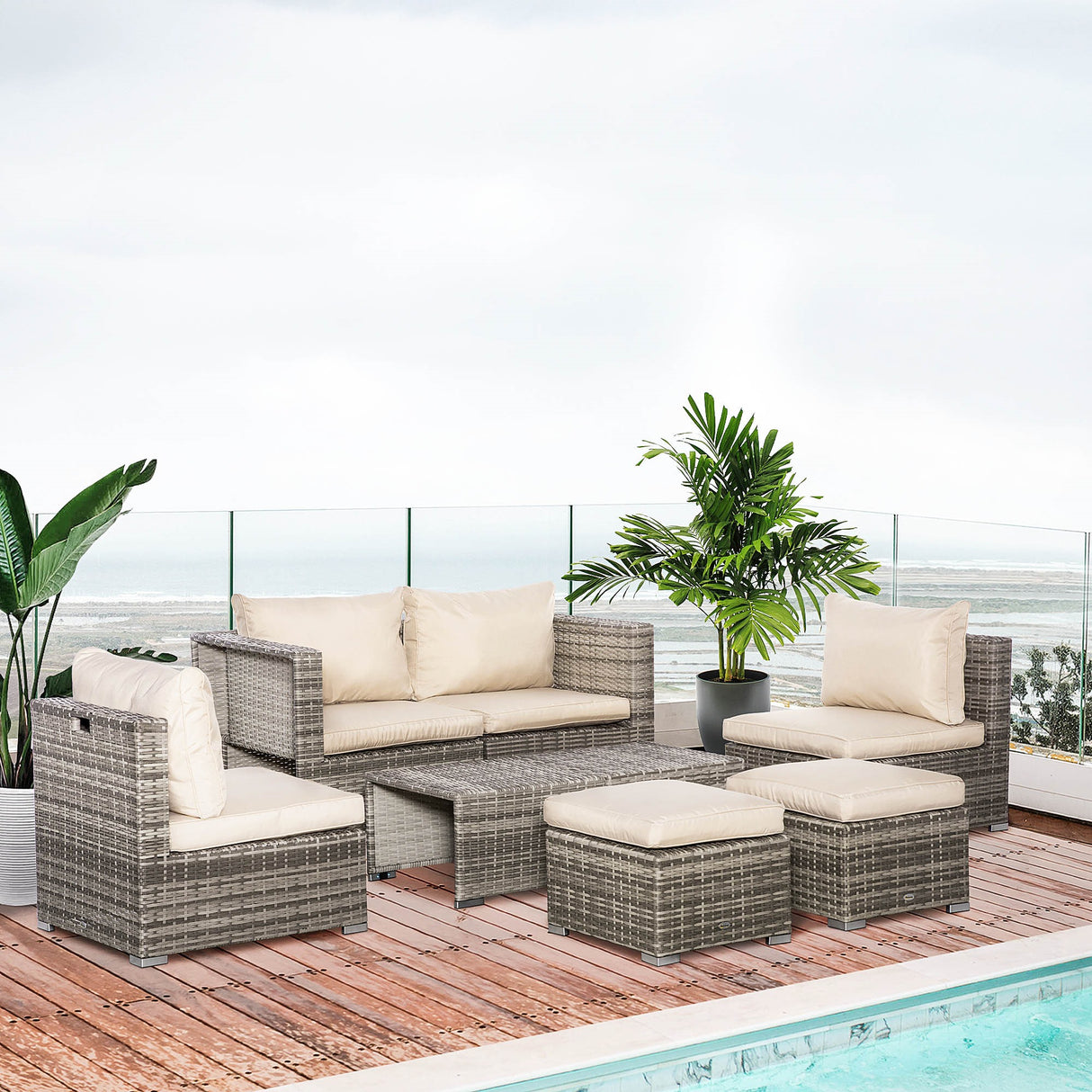 easycomfort salotto da giardino in rattan pe da 8 pezzi con poltrone tavolini e sgabelli beige grigio